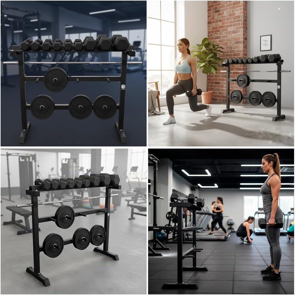 Soporte de Mancuernas Discos y Barras Multifuncional Fitness Negro 4/5