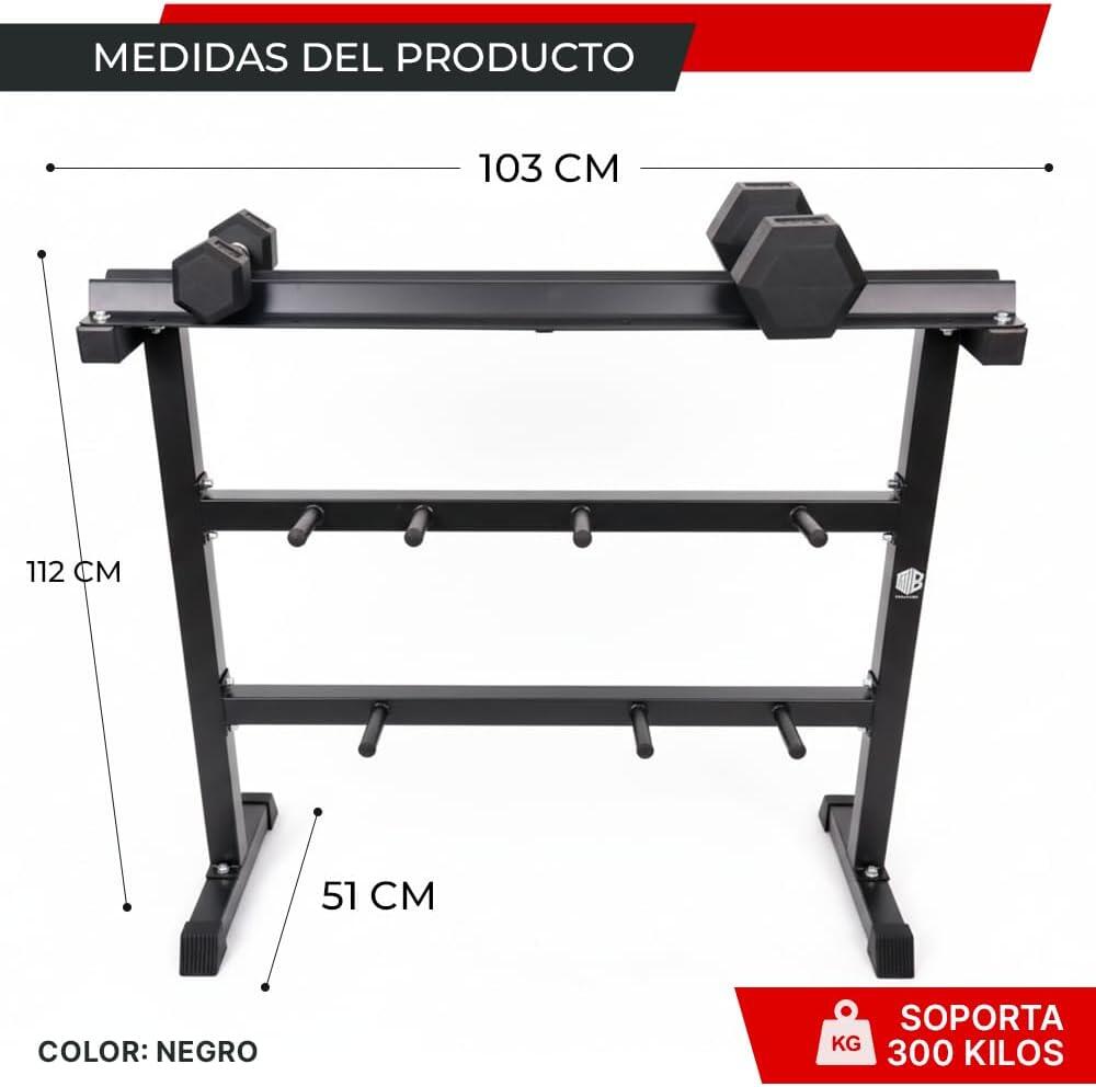 Soporte de Mancuernas Discos y Barras Multifuncional Fitness Negro 2/5