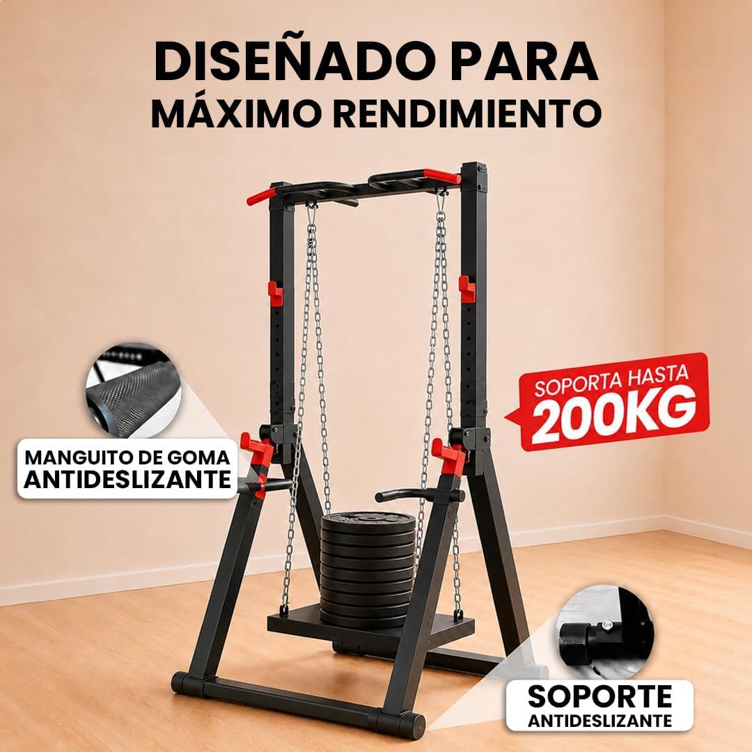 Estación de Dominadas Sentadillas Fondos y Correas Plegable Fitness 6/6