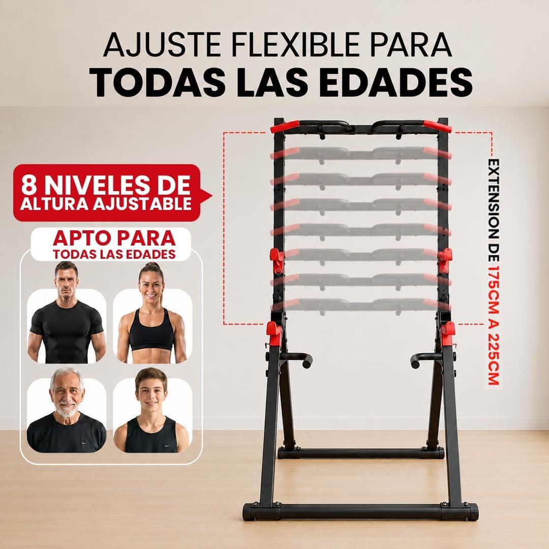 Estación de Dominadas Sentadillas Fondos y Correas Plegable Fitness 5/6