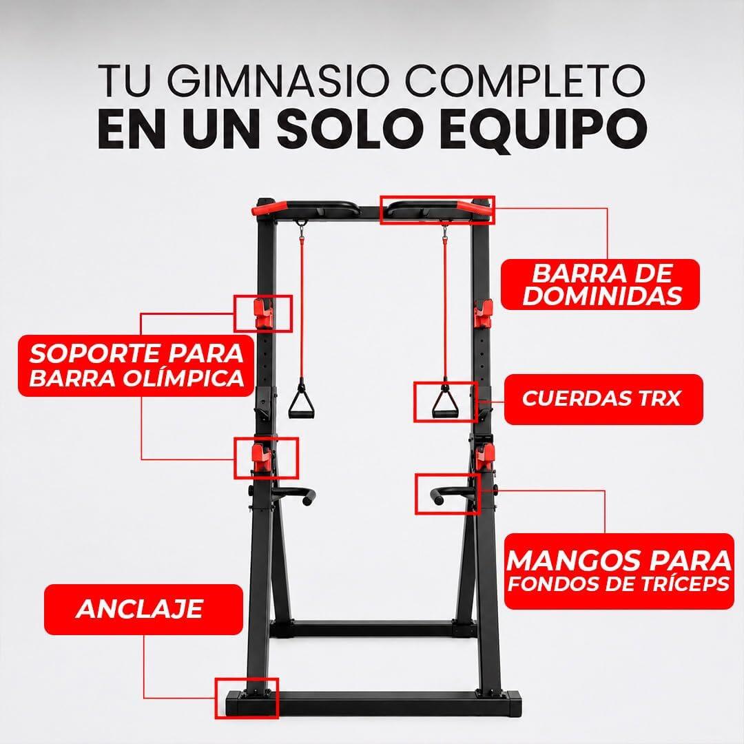 Estación de Dominadas Sentadillas Fondos y Correas Plegable Fitness 2/6