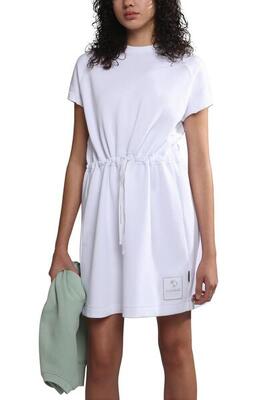 Jurk - dames - korte mouw, elastische taille - wit