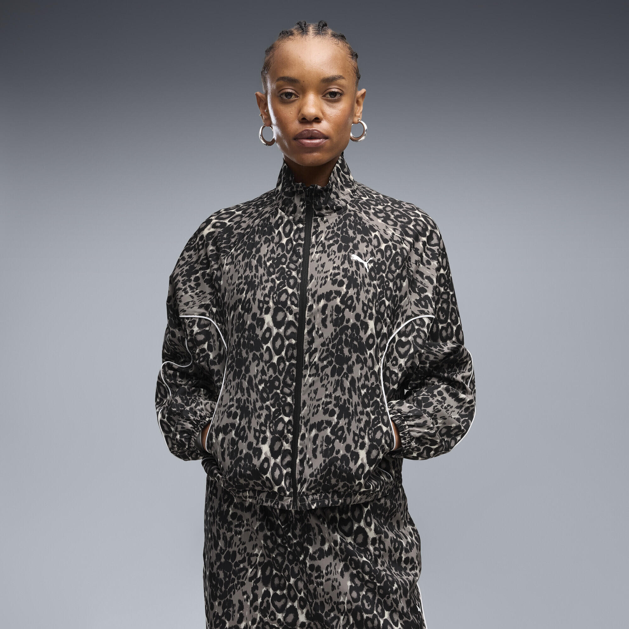 Giacca da donna PUMA Sport dal taglio morbido con stampa animalier e zip 2/5