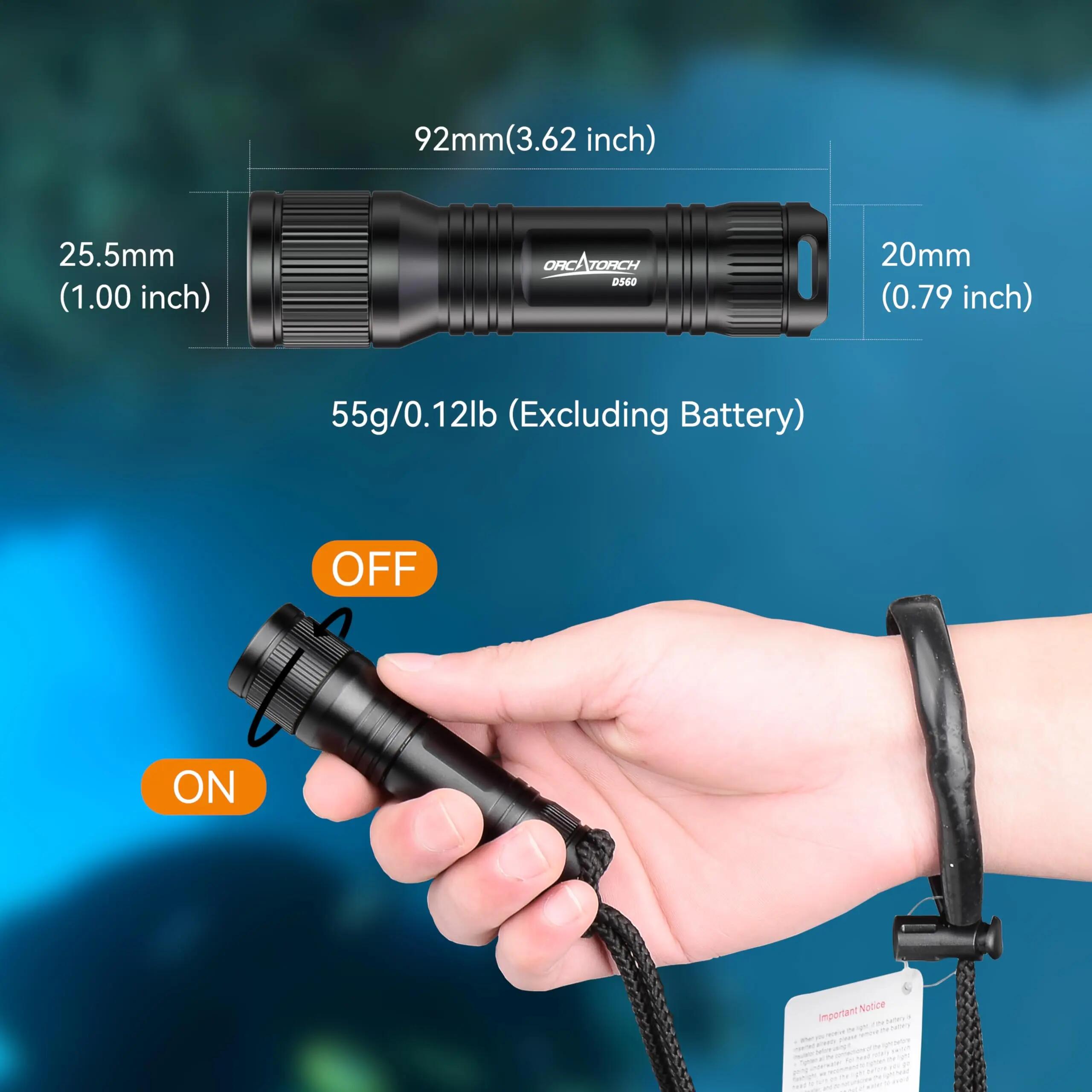 D560 Mini Lampes de plongée 650 Lumens avec Clip de Masque Rotatif à 360Lampe 7/7