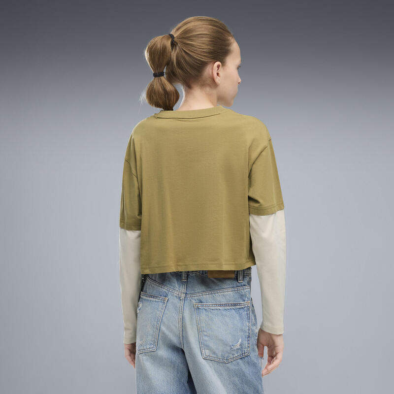 Bluză cu mânecă lungă MID 90s Relaxed Layered Cropped pentru fete PUMA