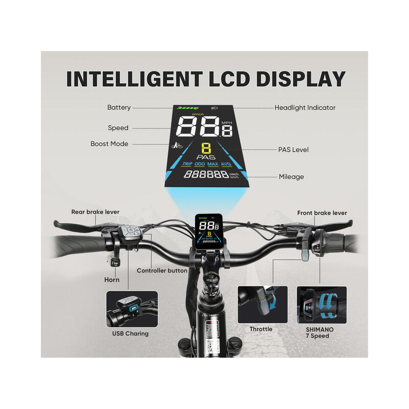 RS-A01 Pro-T bicicletă electrică pentru adulți, baterie 36V 15Ah, roți 26".