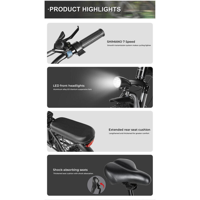 CY20 Bicicletă Electrică pentru Adulți cu Baterie de 36V 12Ah și Roți de 20”