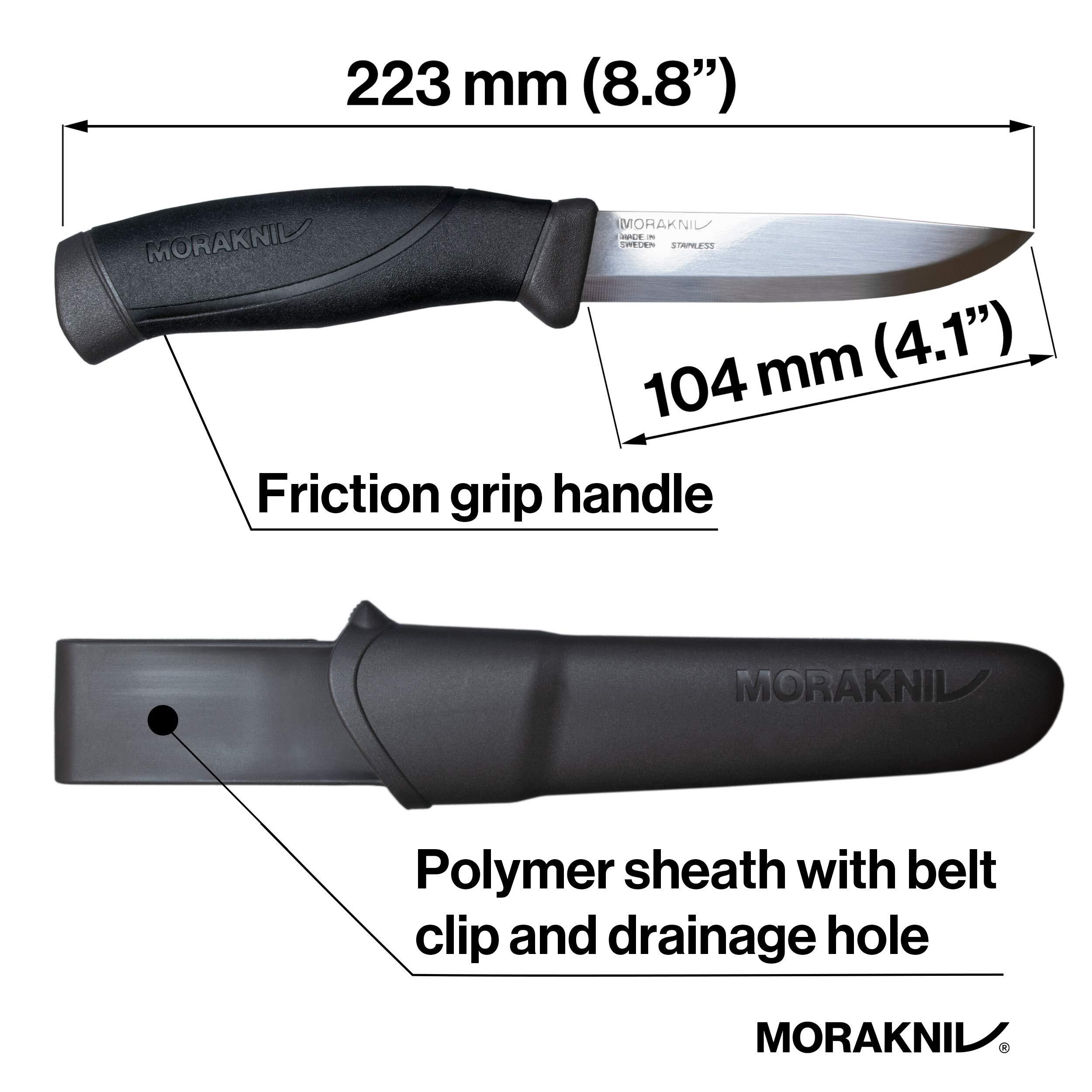 Companion noit Couteau fixe Mixte Adulte, Manche Caoutchouc Noir 5/7