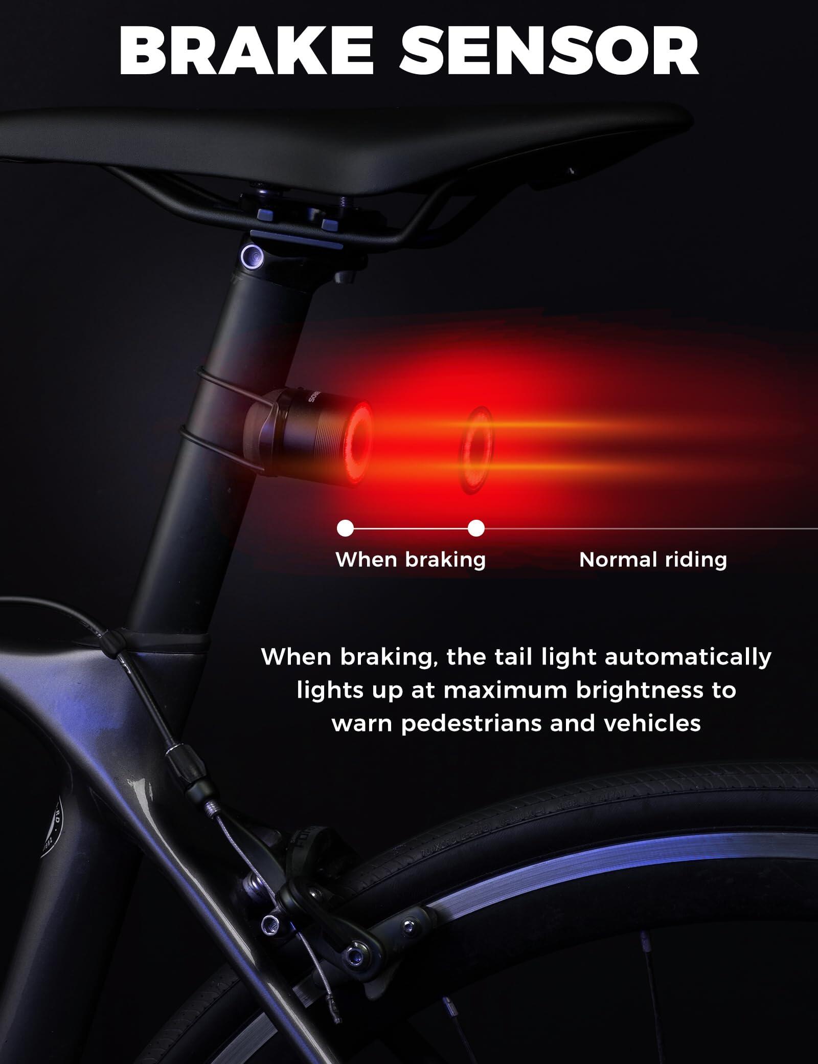 Feu Arrière Vélo Intelligent avec Capteur de Freinage, RGB LED 4 Modes 4/7