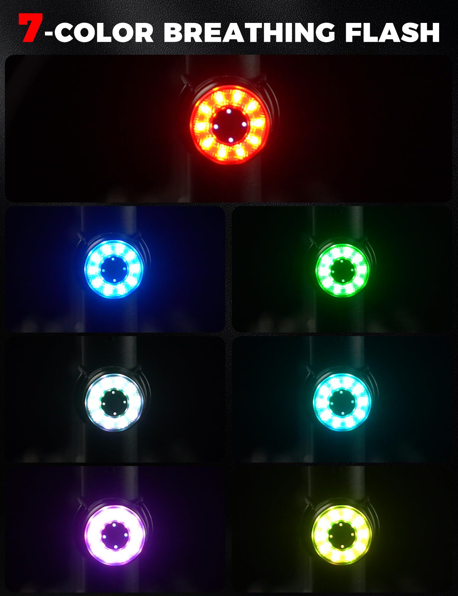 Feu Arrière Vélo RGB LED 5 Modes, Lumière Arrière USB-C Rechargeable 300mAh 3/7