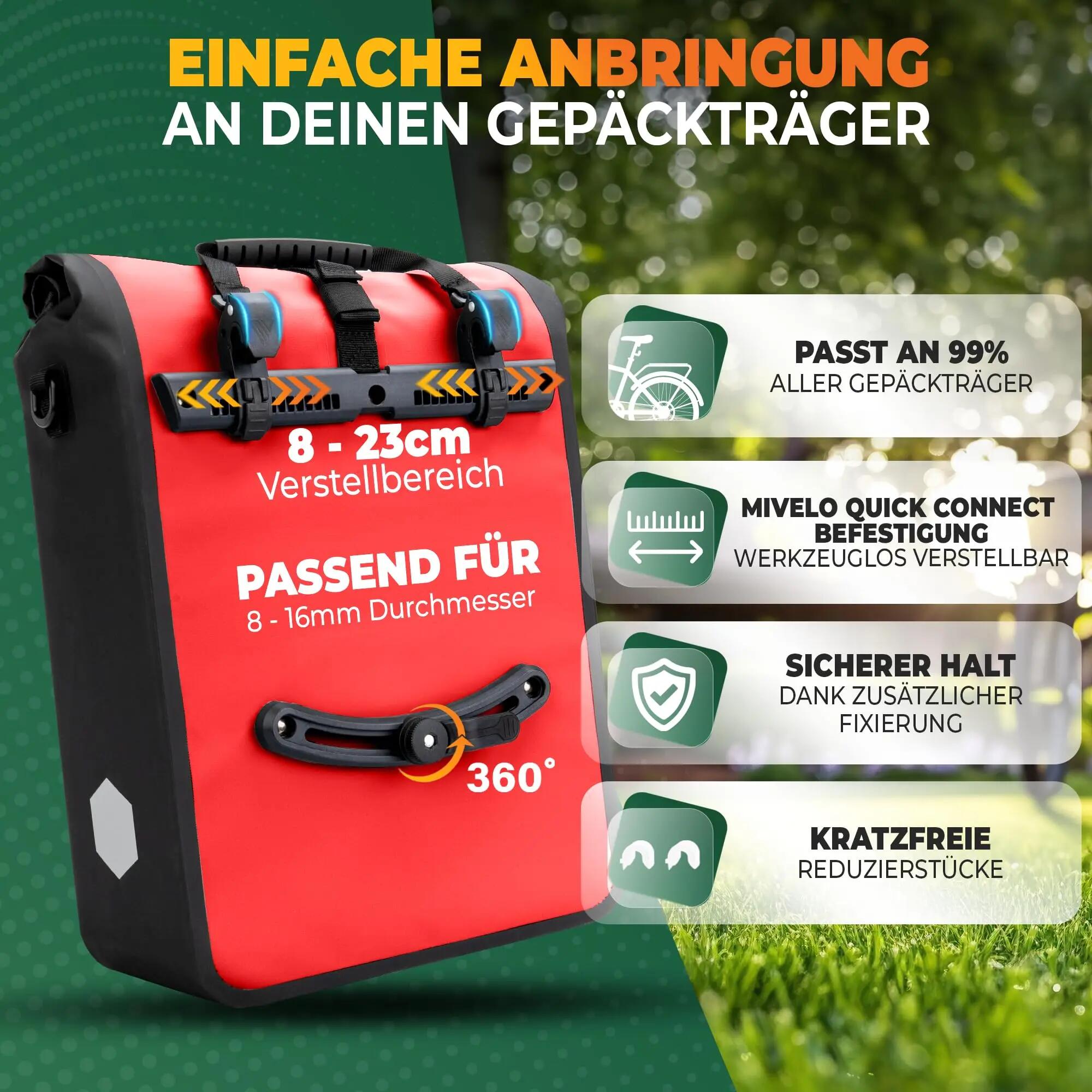 Sacoche de vélo 2 en 1 pour porte-bagages, 100 % étanche, pour porte-bagages 3/6