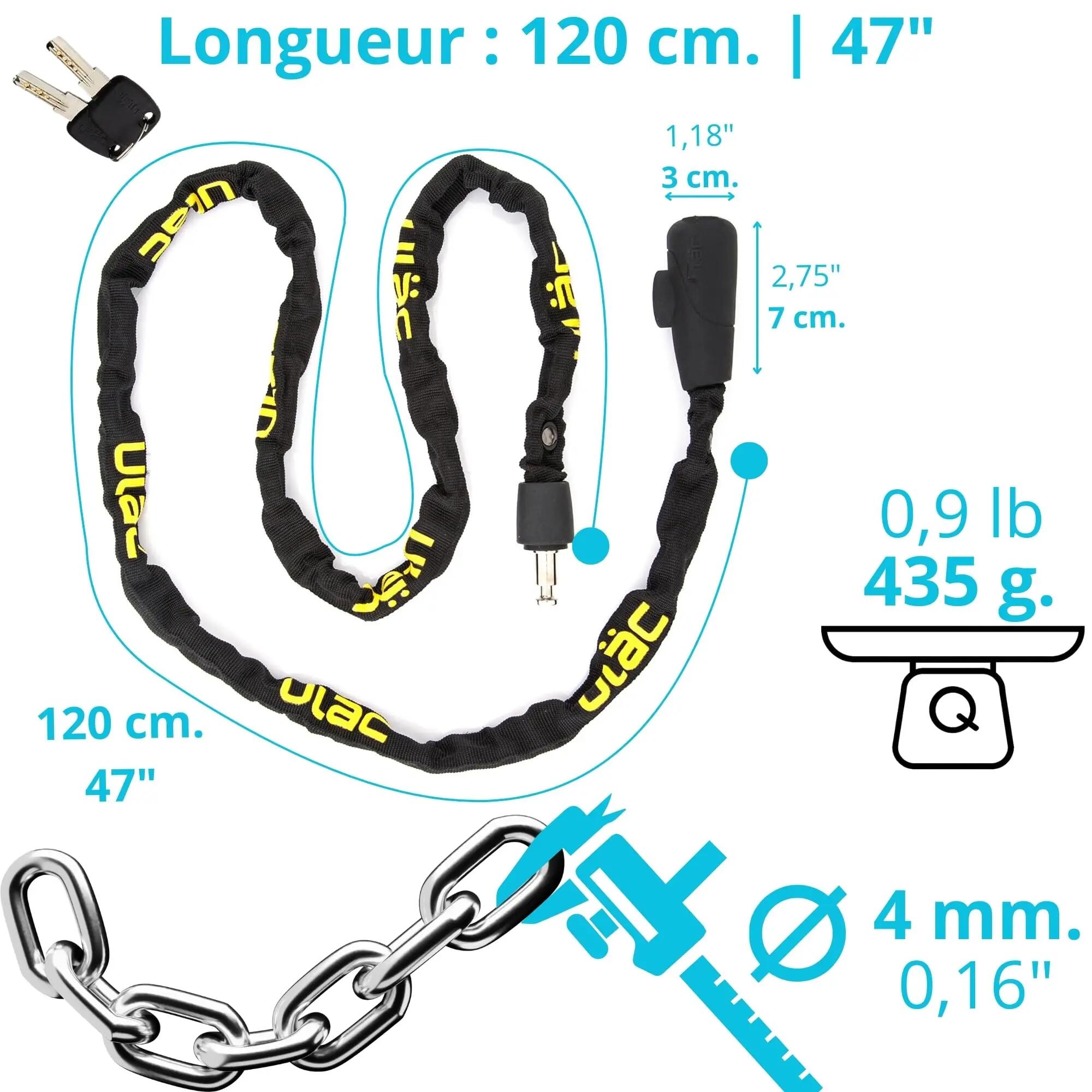 Antivol Vélo Sécurité Scooter Moto Trottinette Haute Sécurité Clé Chaîne 4mm 2/6