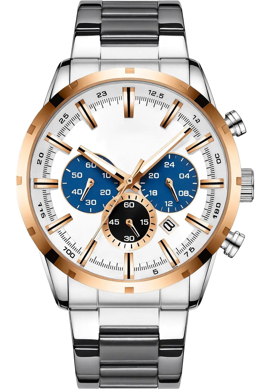 Chronograph Watch Stainless Steel Band with Luminous Hands & Auto Date 45mm