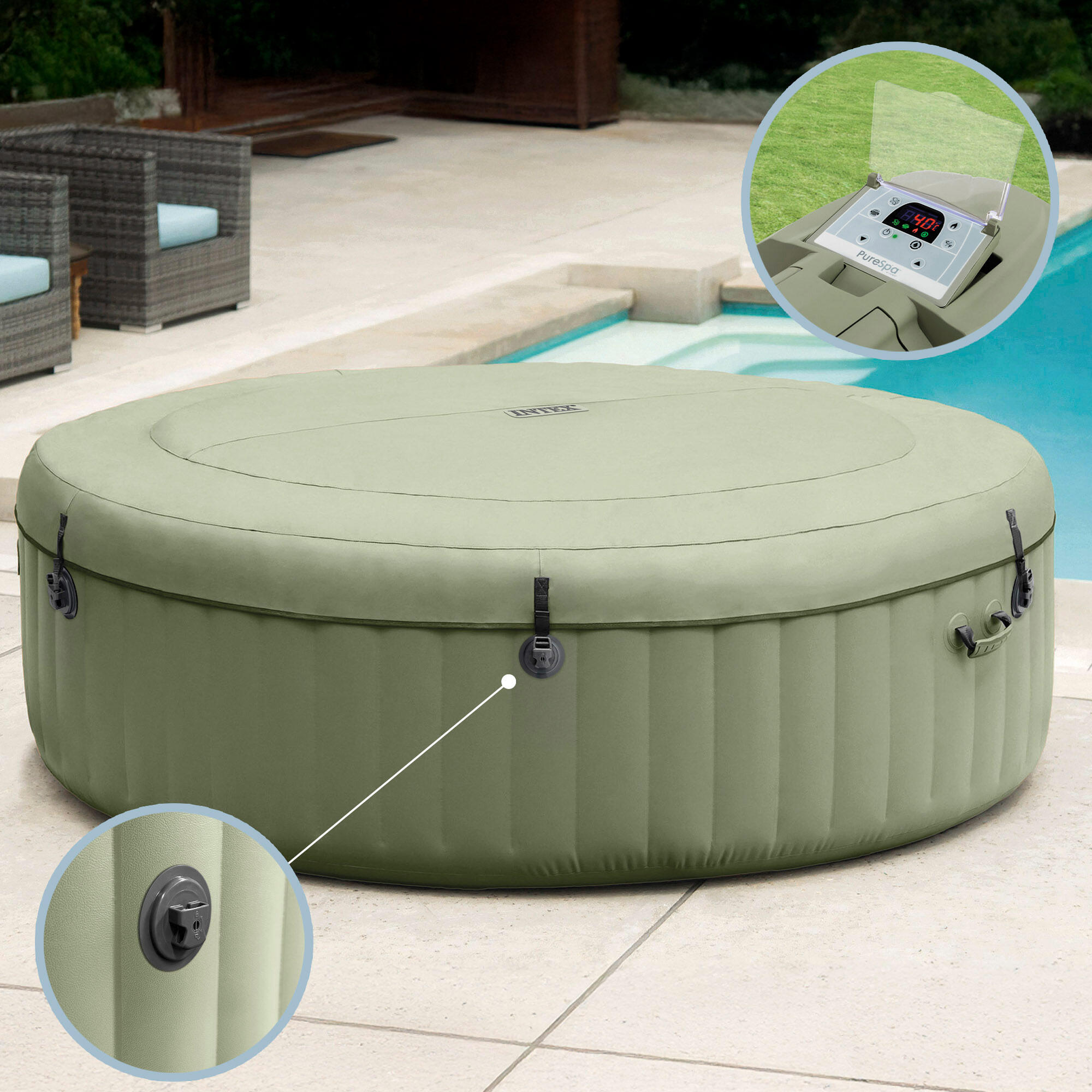Spa hinchable Bubble Massage Verde Oliva 4 personas Ø196x71 3/7