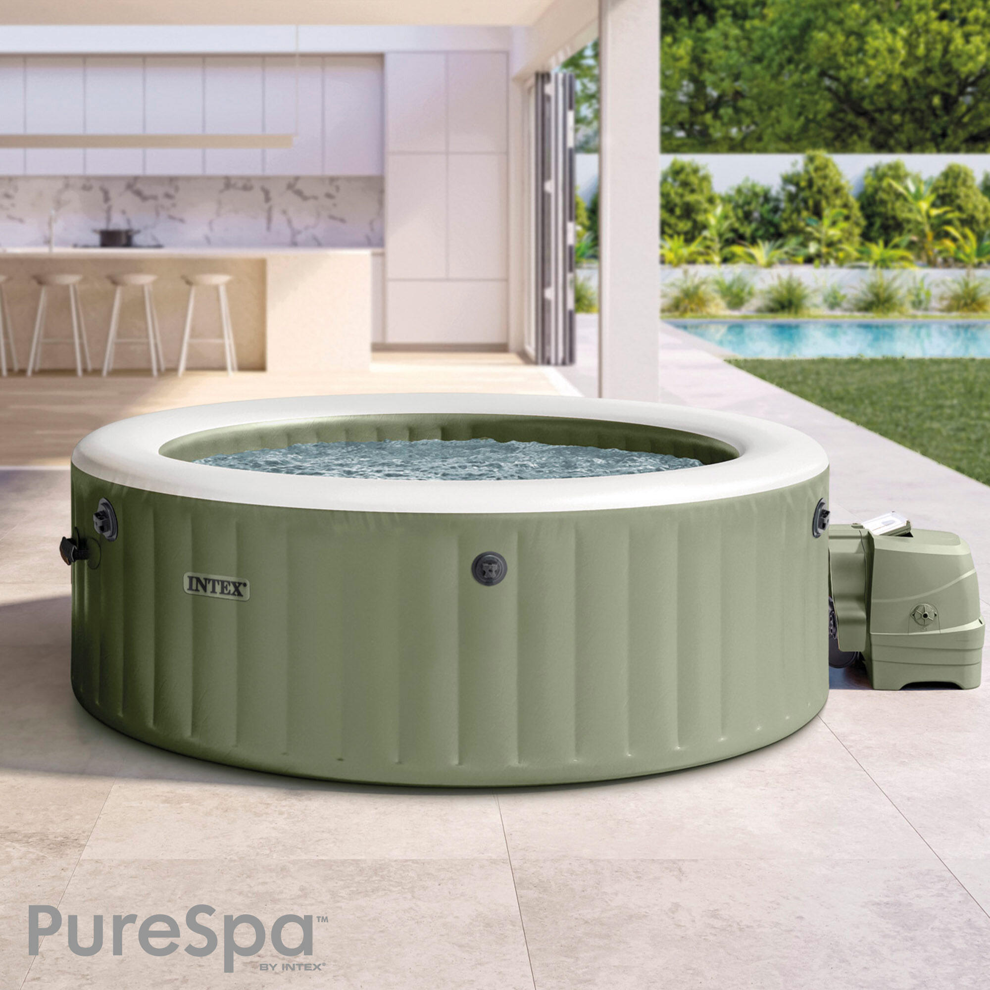 Spa hinchable Bubble Massage Verde Oliva 4 personas Ø196x71 2/7