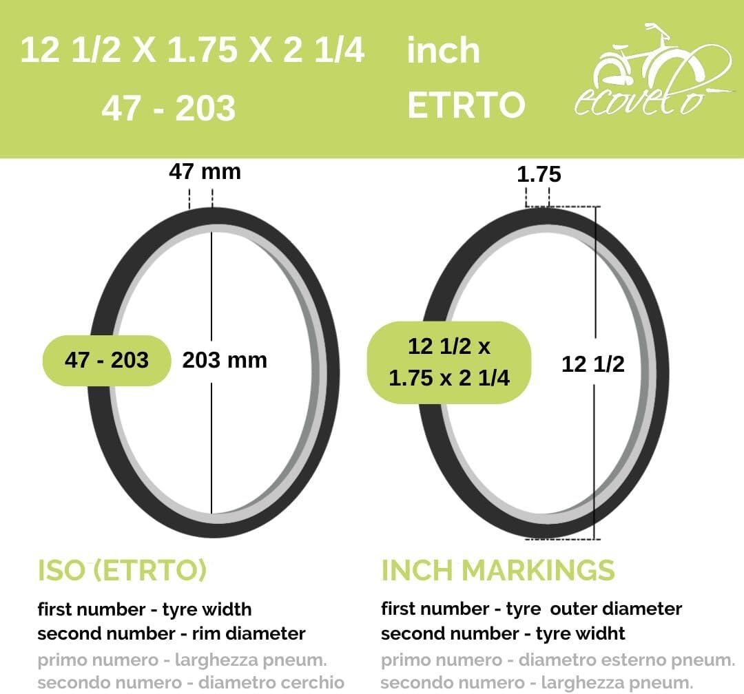 2 pneus 12x1/2x1.75(47-203)+câmaras, pneus 12x1/2x1.75 MTB pretos EV 2/6