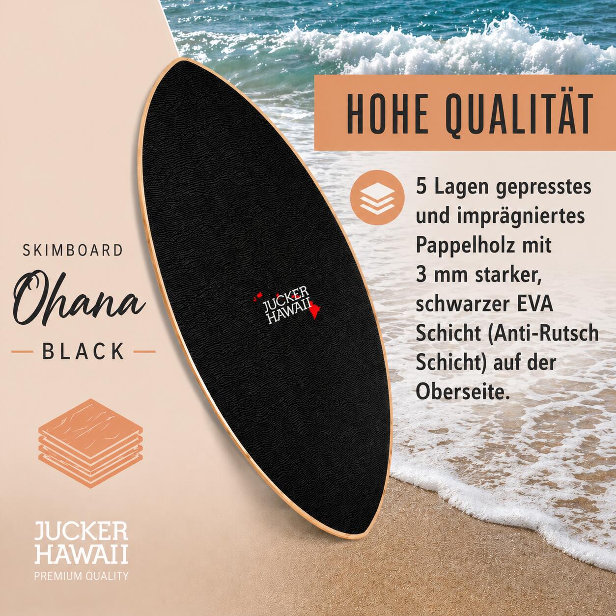 Skimboard OHANA BLACK avec EVA Grip 6/10