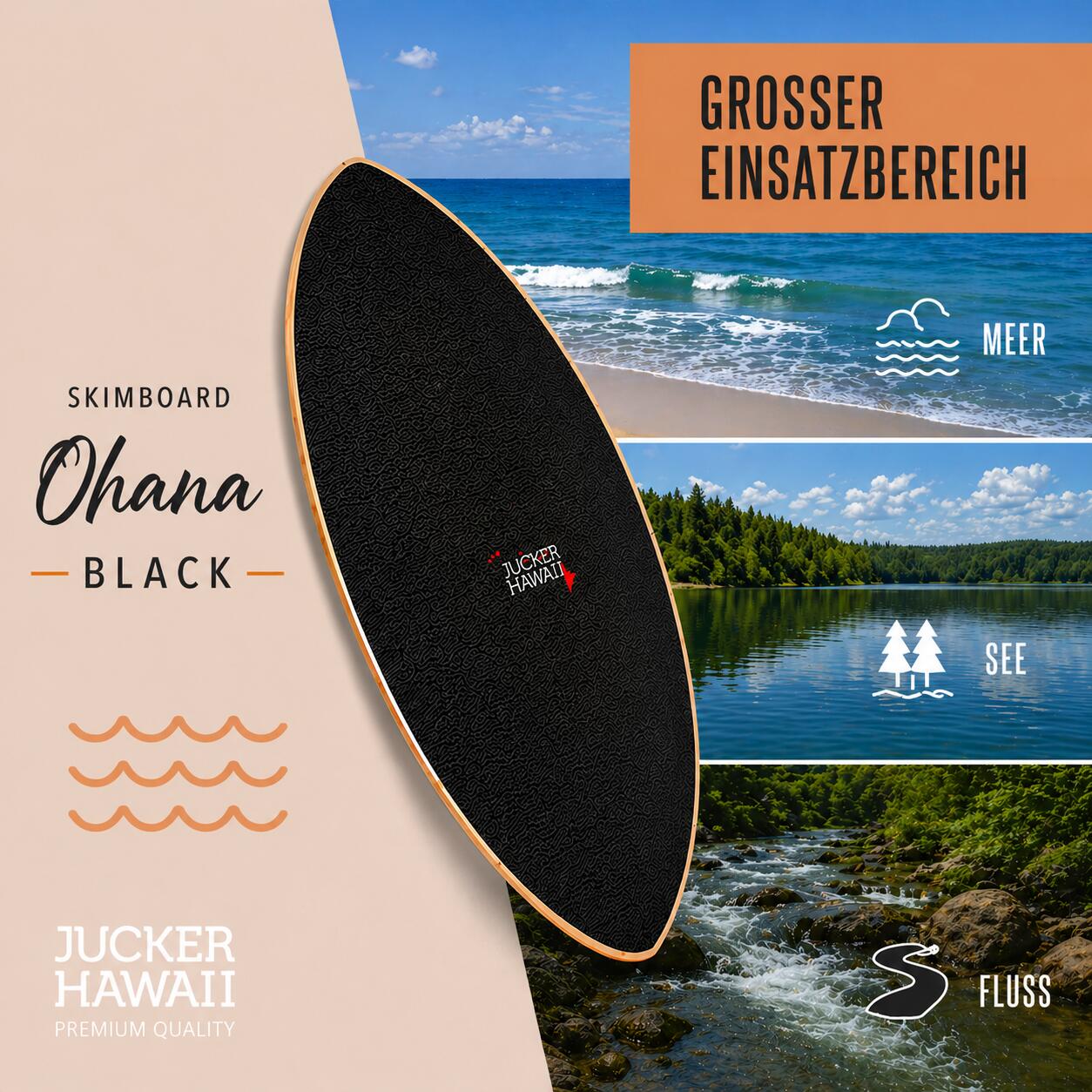 Skimboard OHANA BLACK avec EVA Grip 5/10