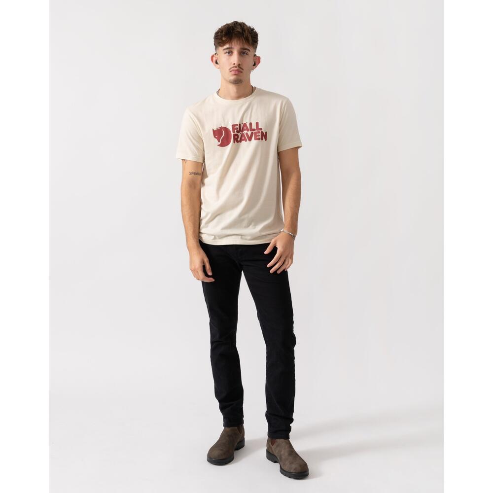 Camiseta Blanco Roto Fjallraven Logo Chalk White Práctica y Duradera 4/6