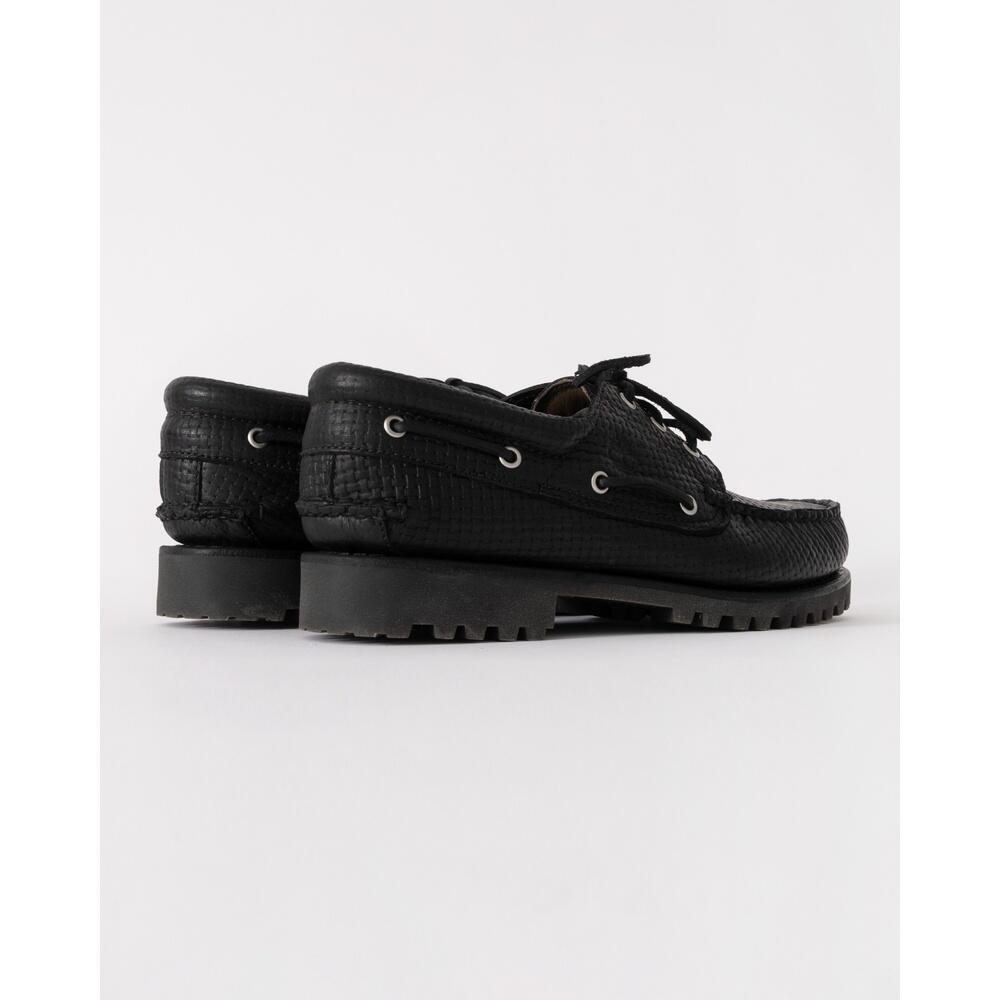 sapato náutico - homem - couro trançado - 3-Eye Lug - preto 3/5
