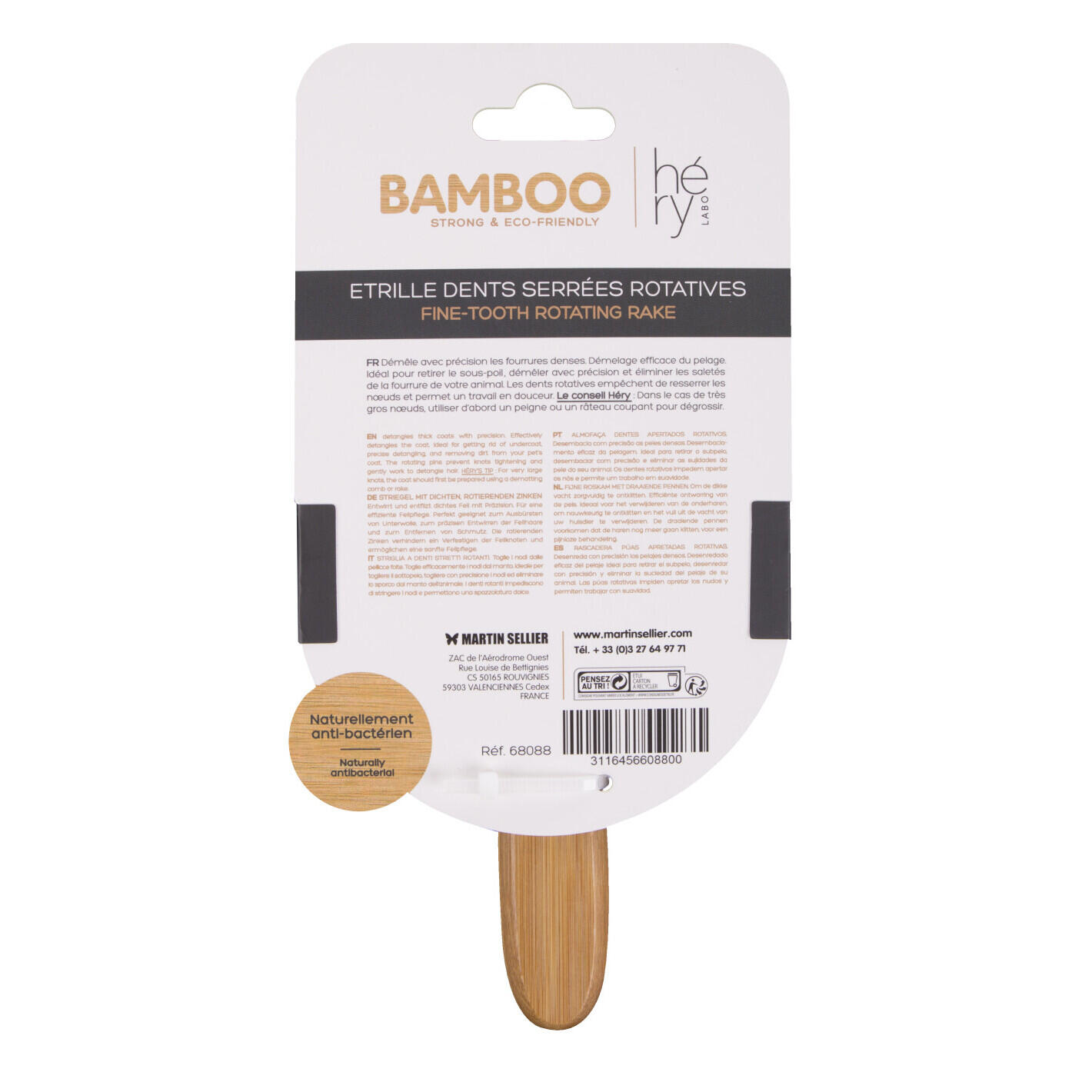 Étrille pour chien bambou dents serrées rotatives Héry 2/2