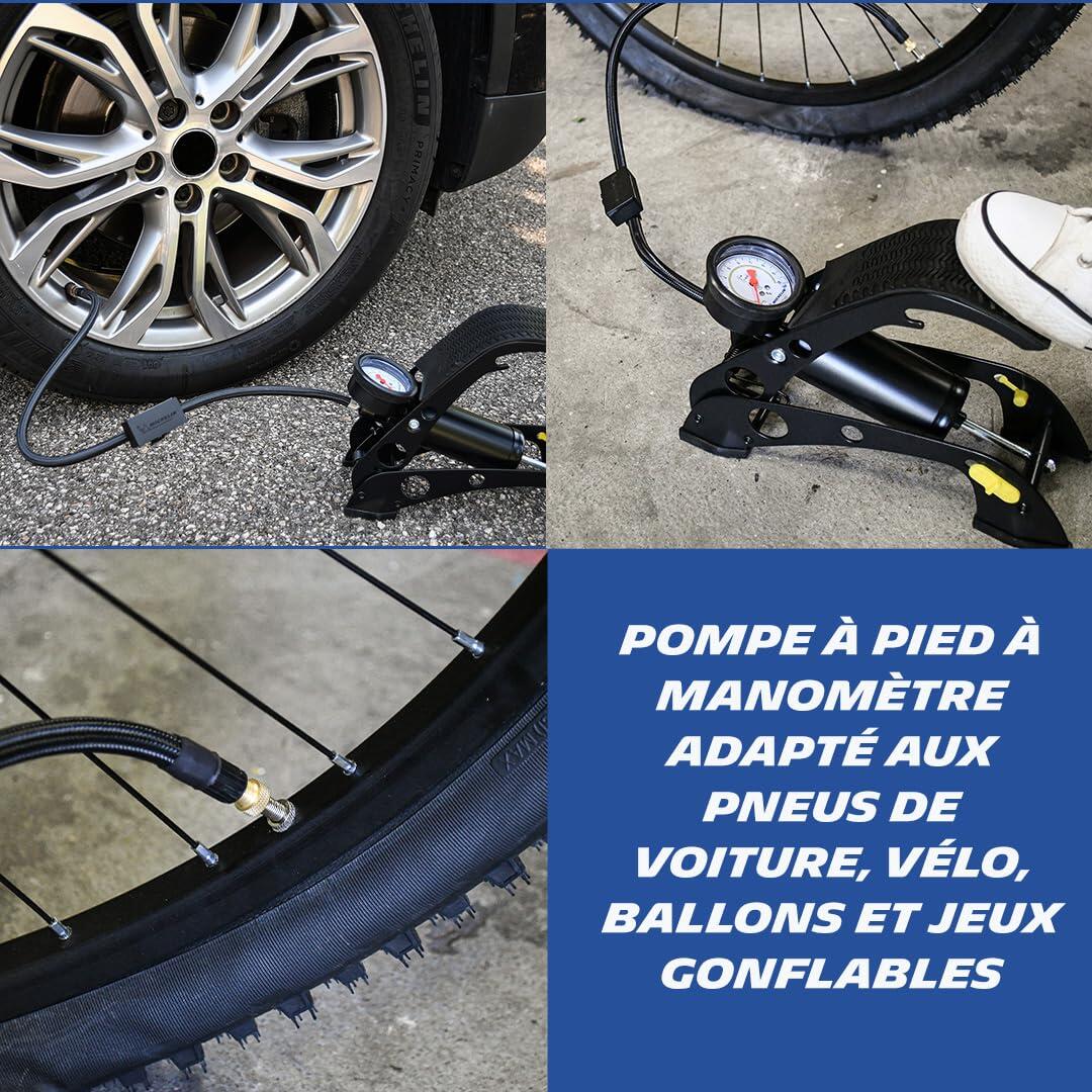 009501 Pompe à Pied avec Manomètre Analogique – 7 Bars, Flexible 80 cm 3/6