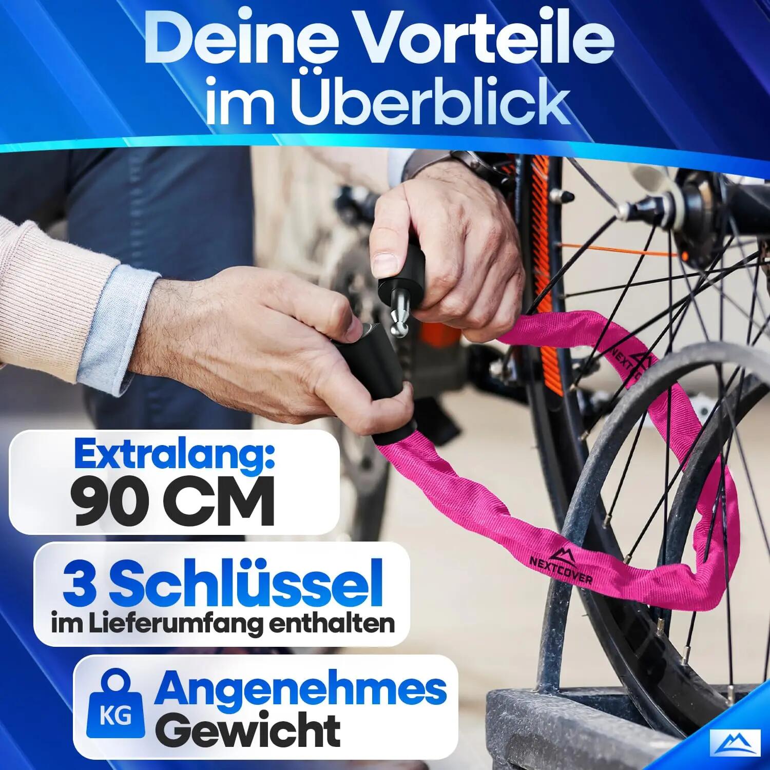 Fietsslot met combinatiecode (sleutel, roze) 7/7