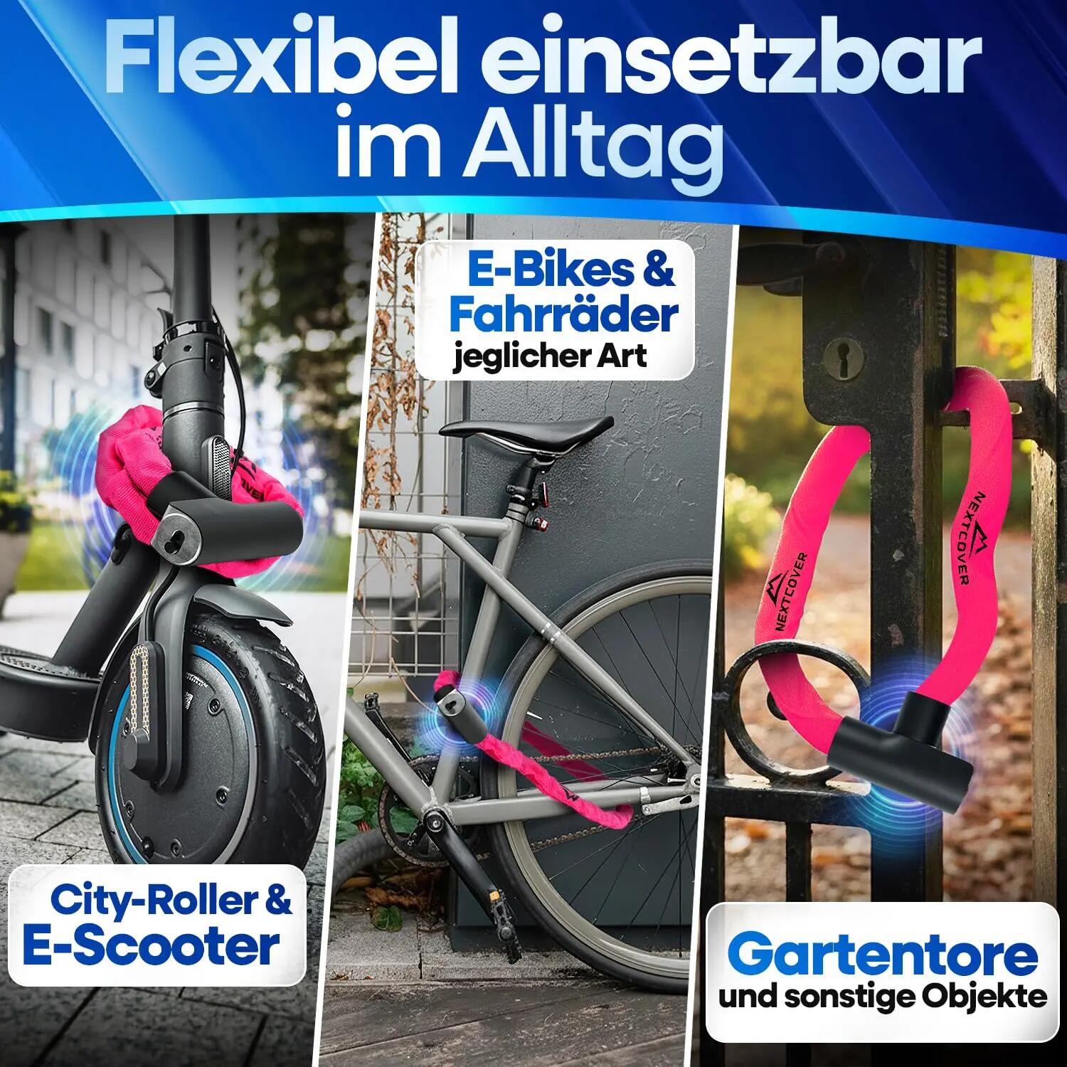 Fietsslot met combinatiecode (sleutel, roze) 6/7
