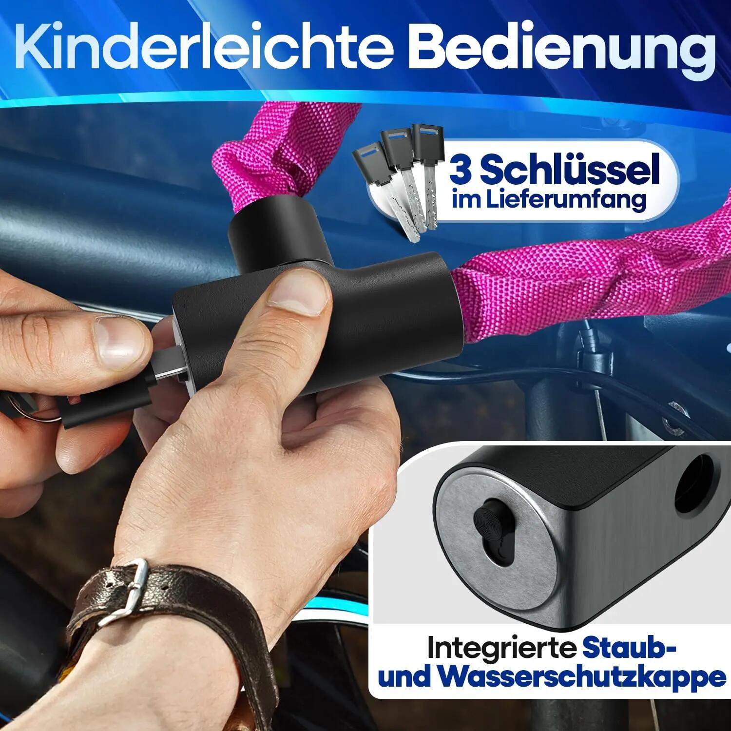 Fietsslot met combinatiecode (sleutel, roze) 5/7