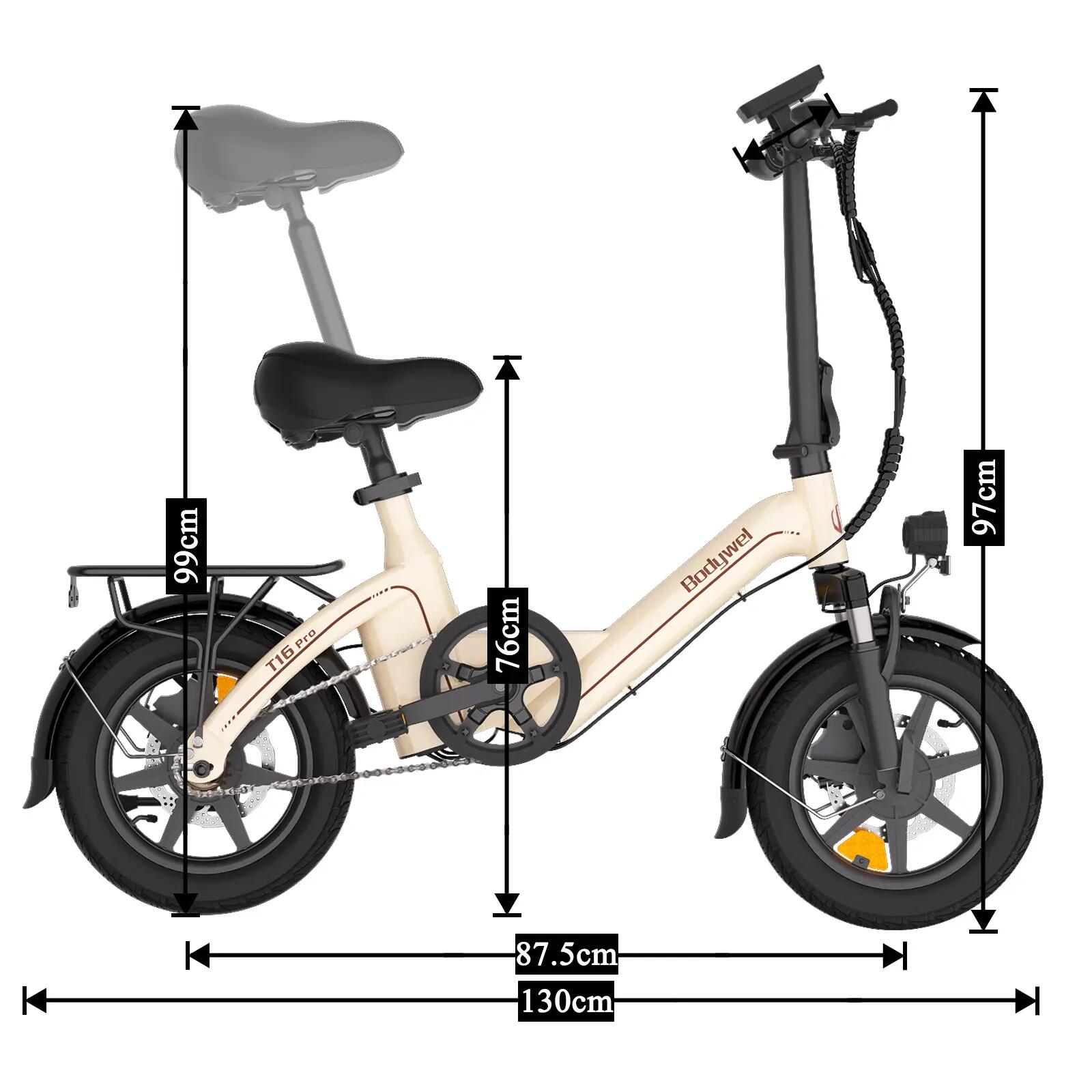 E-Bike dobrável BODYWEL T16PRO motor 250W bateria 36V 7.8Ah 7/7