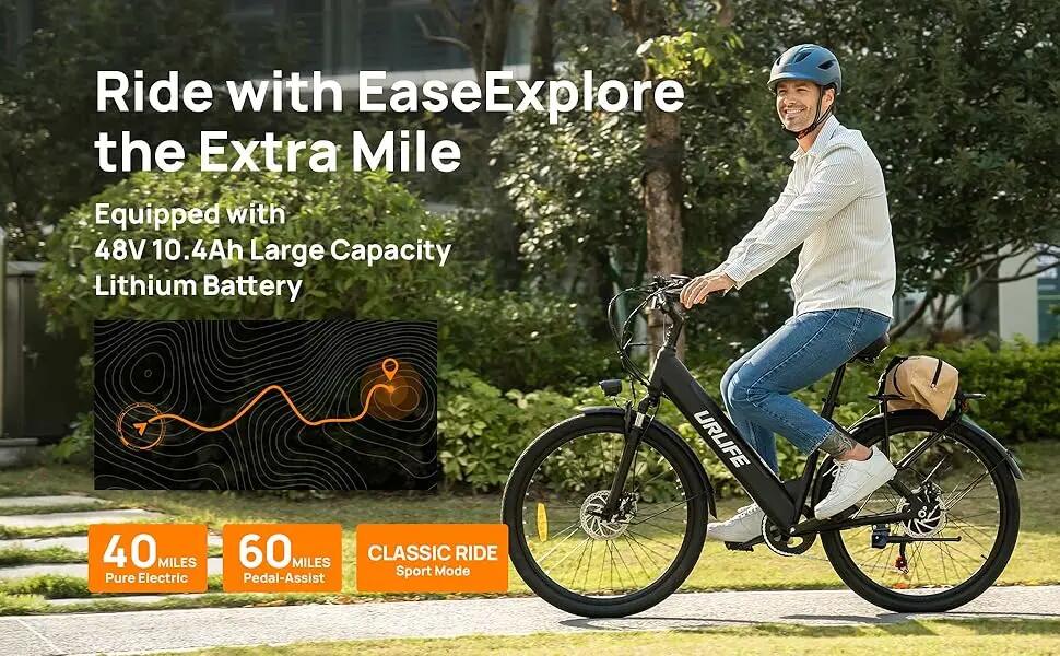 Bicicleta elétrica URLIFE E26 | Motor 250W | Bateria 48V 10.4AH | Pneu 26" 8/9