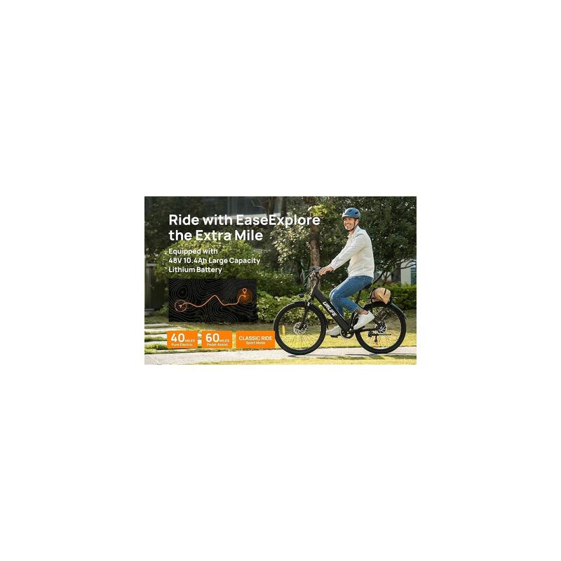 E26 bicicletă electrică pentru adulți, baterie 48V 10.4Ah și roți de 26 de inci