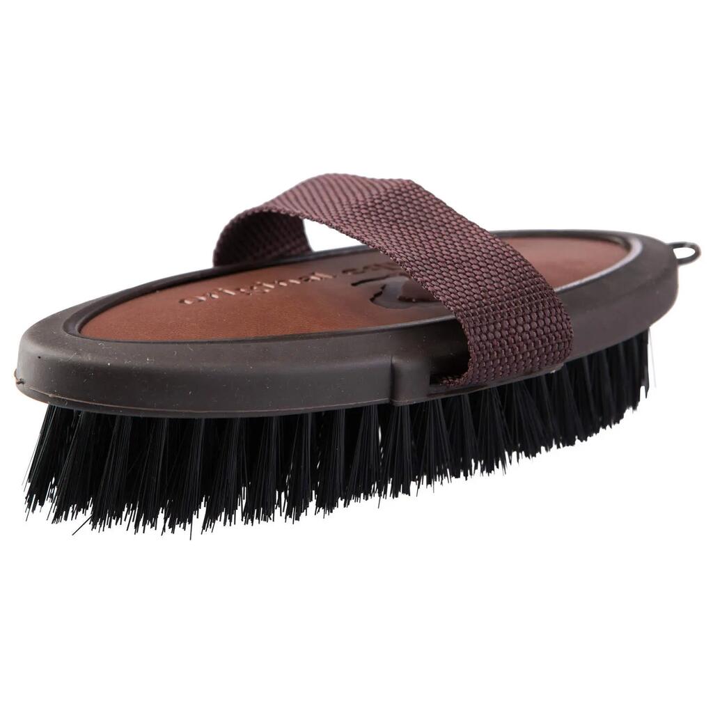Horse body brush with leather handle Horze Maddox