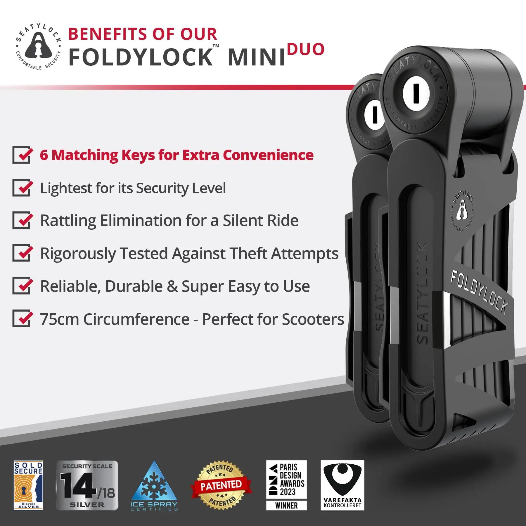 FoldyLock Mini Duo Antivol Pliable - 2 Cadenas Velo avec 6 Clés Identiques 2/5