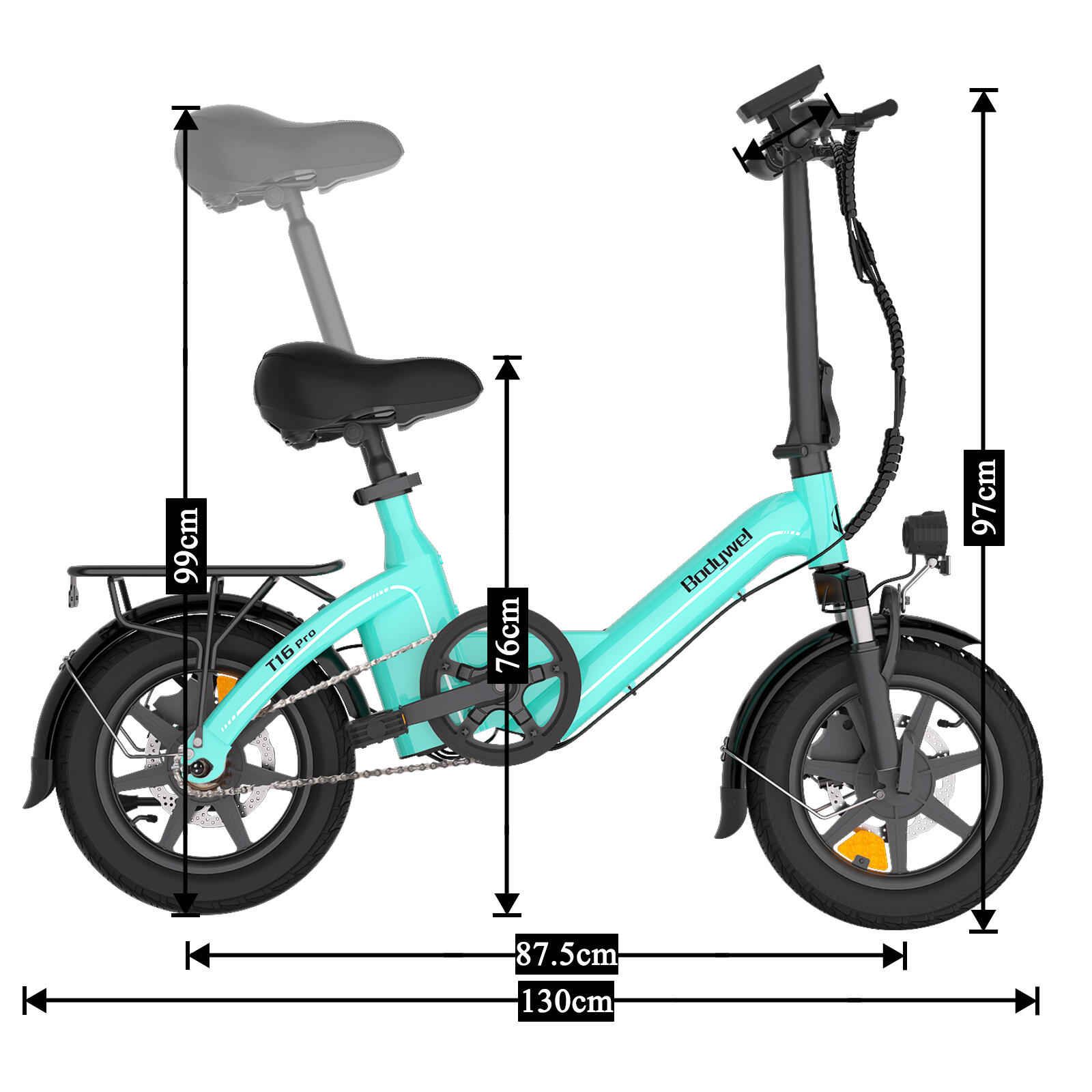 T16PRO-HJ vélo électrique urbain adulte, batterie 36V10Ah, pneus 14". 8/10