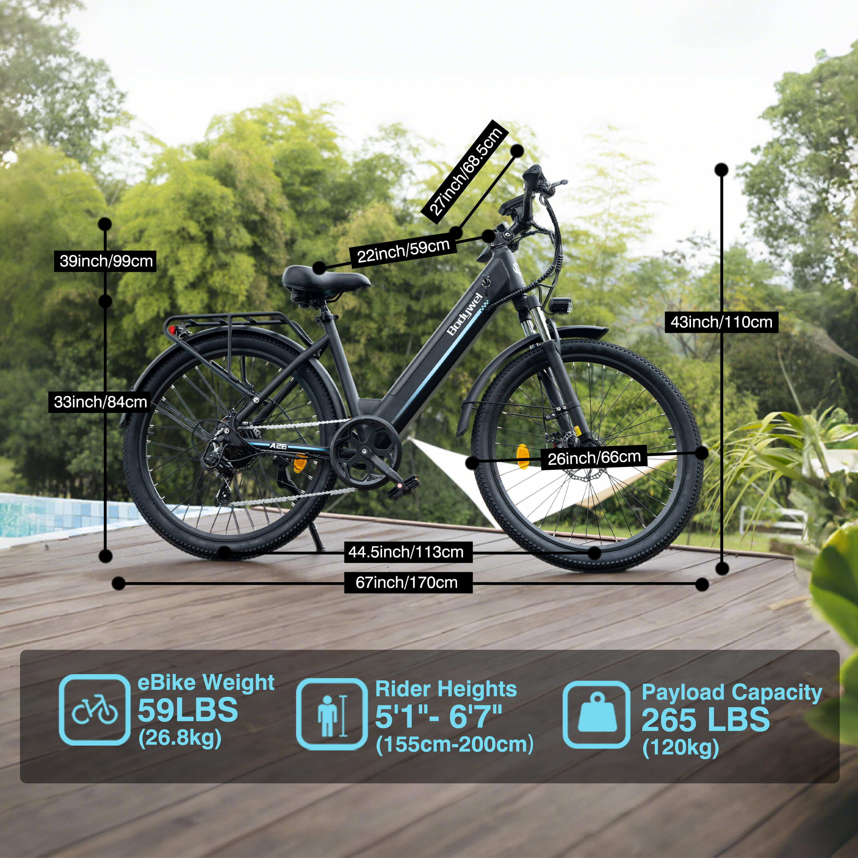 A26 vélo électrique adulte, batterie 36V13Ah, pneus 26", Shimano 7 vitesses. 13/13