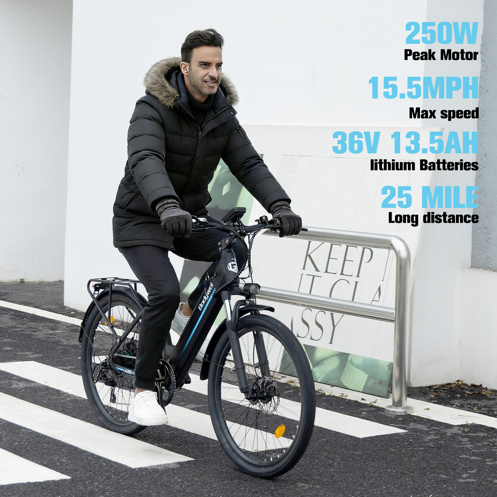A26 vélo électrique adulte, batterie 36V13Ah, pneus 26", Shimano 7 vitesses. 10/13