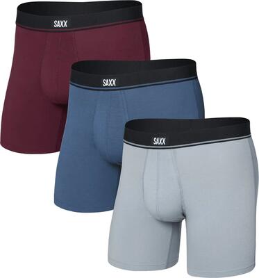Saxx essential cotton brief fly boxershorts grijs/blauw/bruin heren (3-pack)