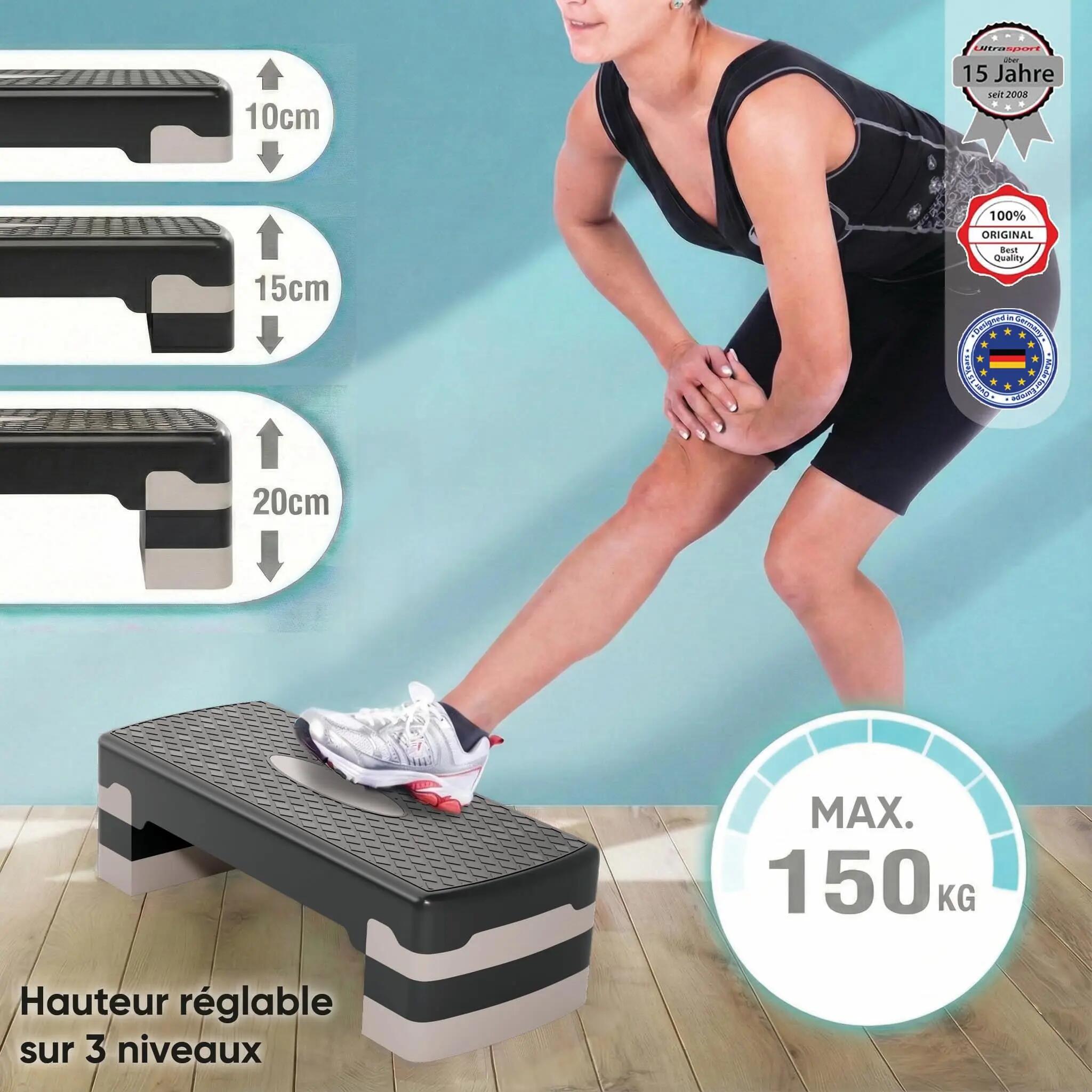 Step Aérobic I Antidérapant, Réglable sur 3 Niveaux I Stepper Fitness 3/6