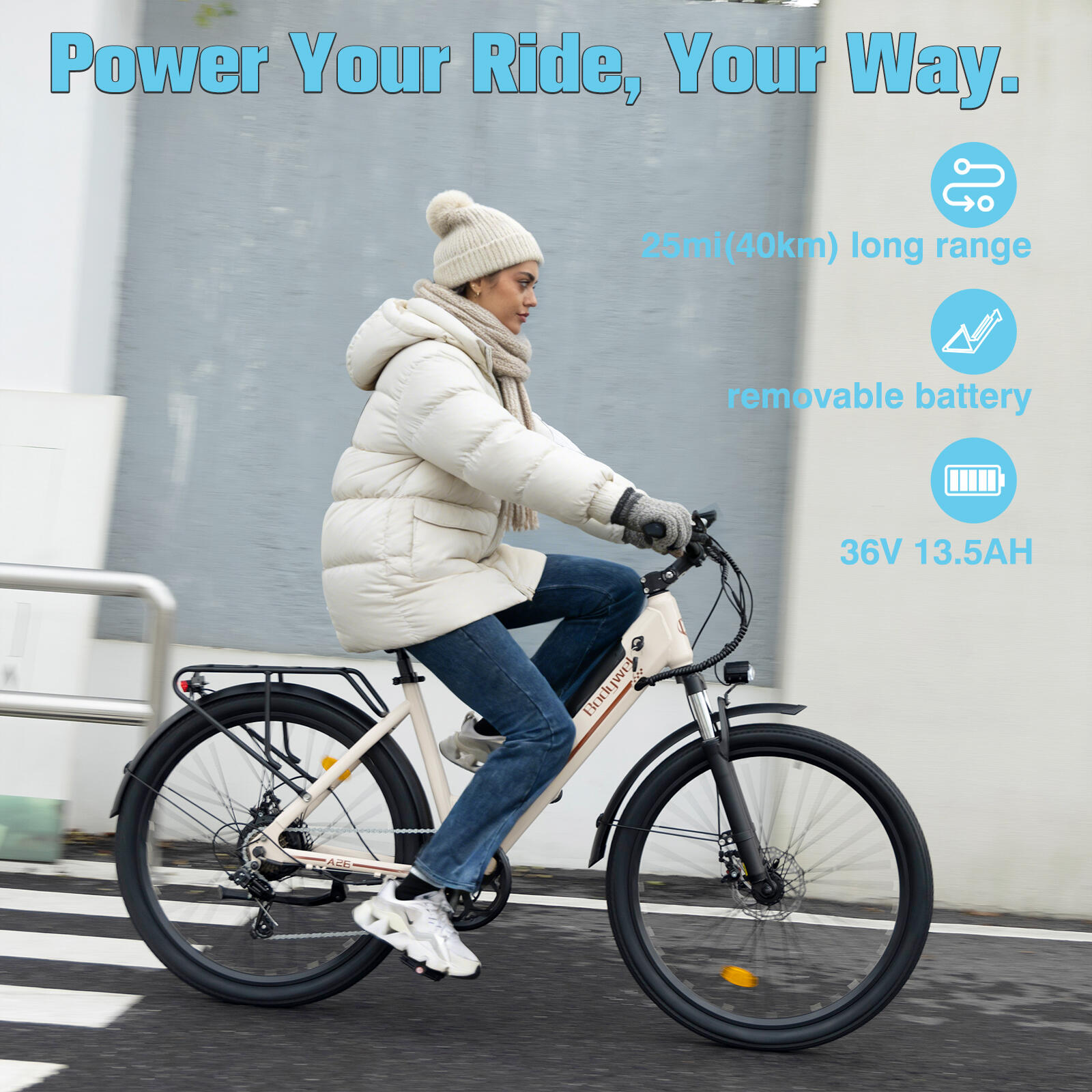 A26 vélo électrique adulte, batterie 36V13Ah, pneus 26", Shimano 7 vitesses. 7/8