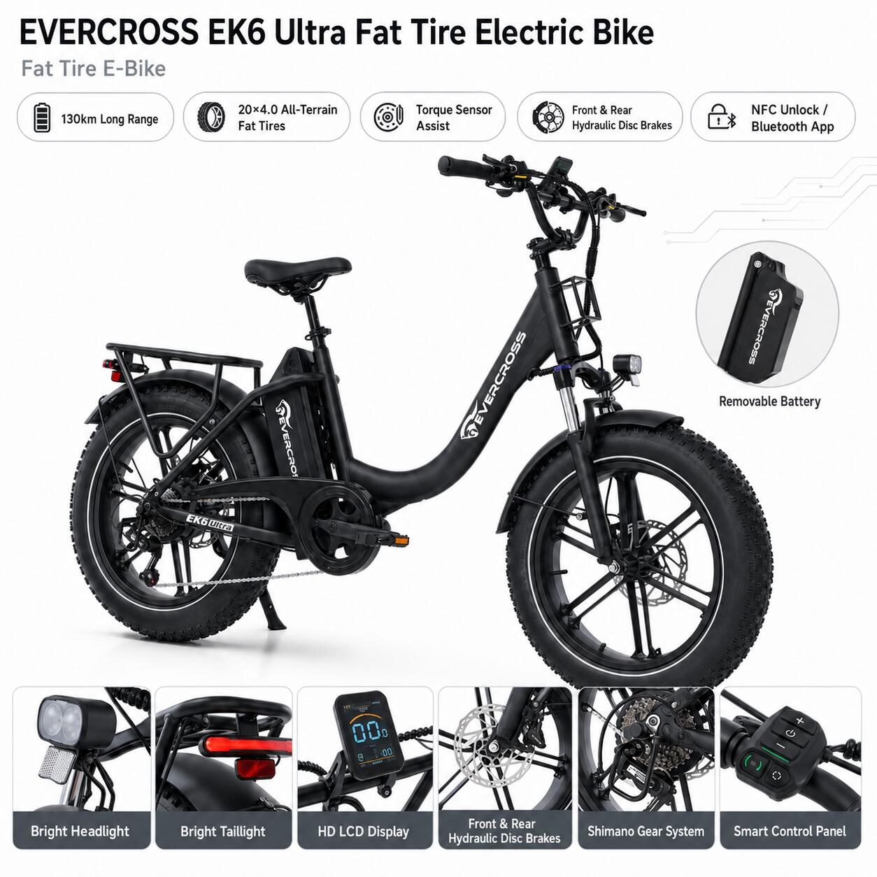 E-Bike EK6 Ultra-Drehmomentsensor-20x4.0 Fat Tires-Herausnehmbarer Akku 864Wh 3/10