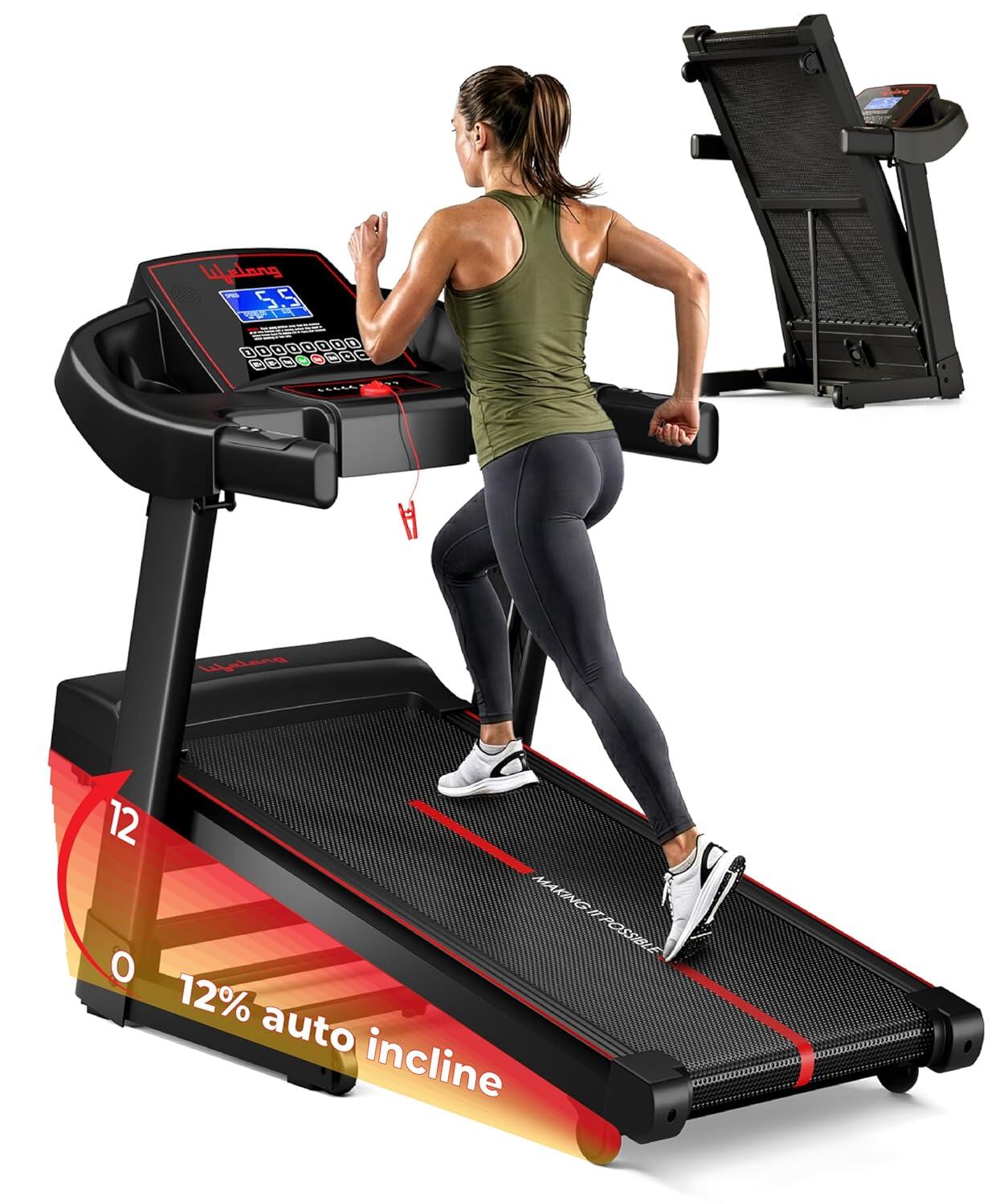 Lifelong 5HP Peak Motorized Treadmill for Home | 12% Auto Incline | 12 Preset Programs | 14 km/h Speed | 110 kg Capacity | LCD Display| Hydraulic Fold | Wide Running Belt | Bluetooth & FitShow App-picture-28