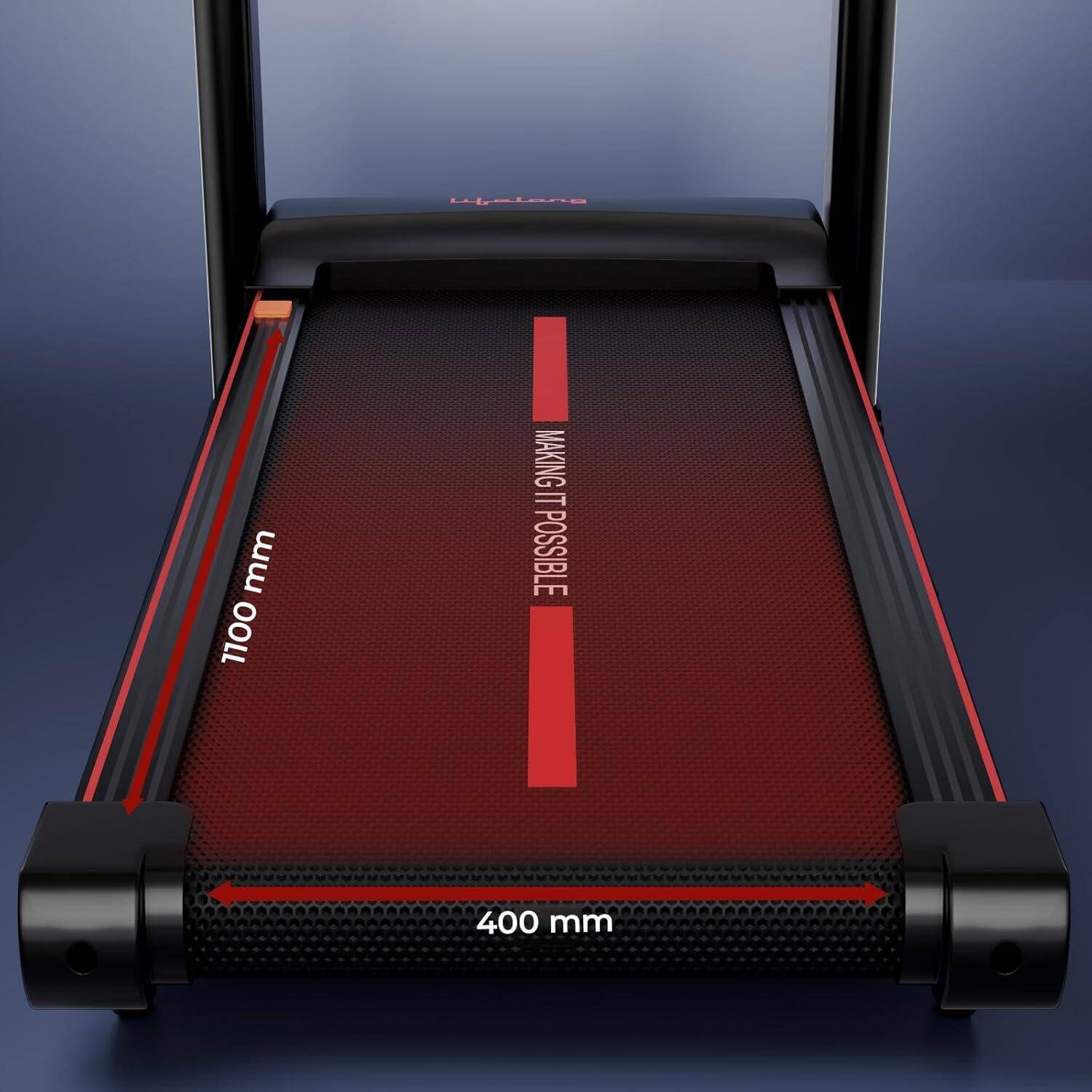 Lifelong 5HP Foldable Treadmill for Home | Home Workout Equipment | LED Display | 12% Auto Incline | 14 km/h Speed | 12 Preset Programs | Hydraulic Fold | Bluetooth & FitShow App | 110kg Max Weight -  4