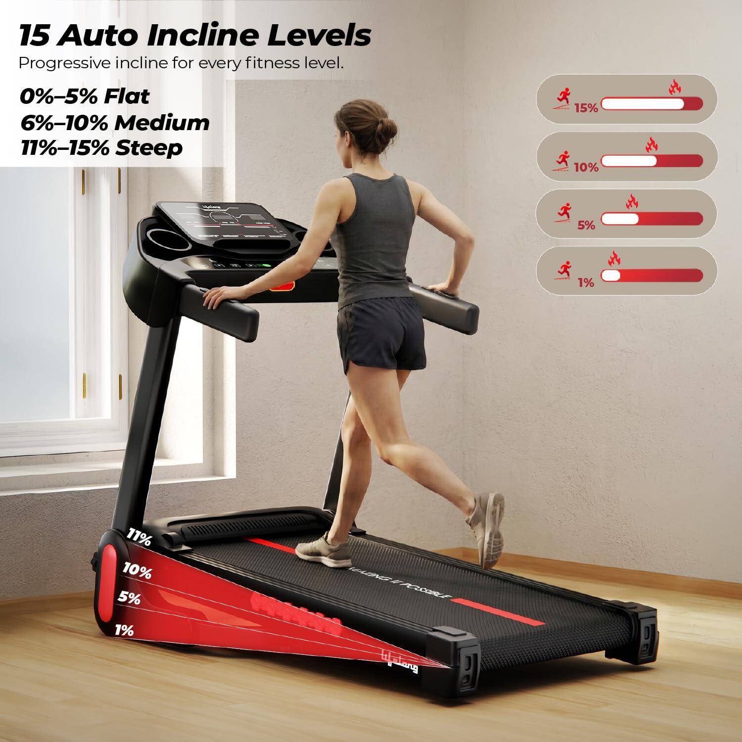Lifelong 4.5HP Foldable Treadmill | Auto Incline | LED Display | 14 km/h Speed | 12 Preset Programs | Hydraulic Fold | Bluetooth FitShow App | 110kg Max Weight -  5