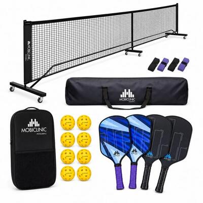 Set completo Pickleball Rete 4 racchette fibra di vetro e 8 palline