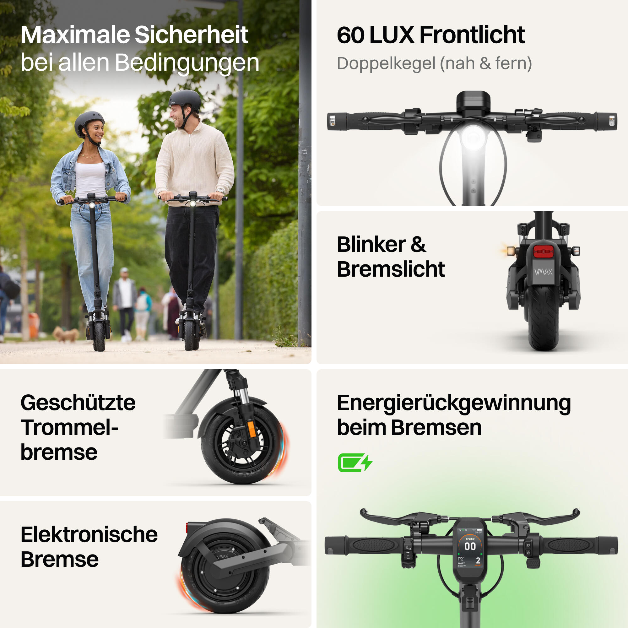 VMAX NEW VX2 Gear E-Scooter – 80 km Reichweite, Straßenzulassung, vollgefedert, 6/8