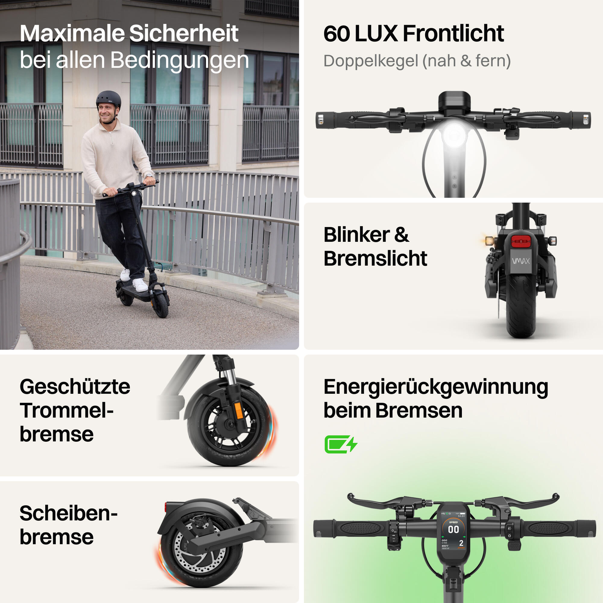 VX2 Hub E-Scooter – 70 km Reichweite, 35 % Steigung, vollgefedert 6/8
