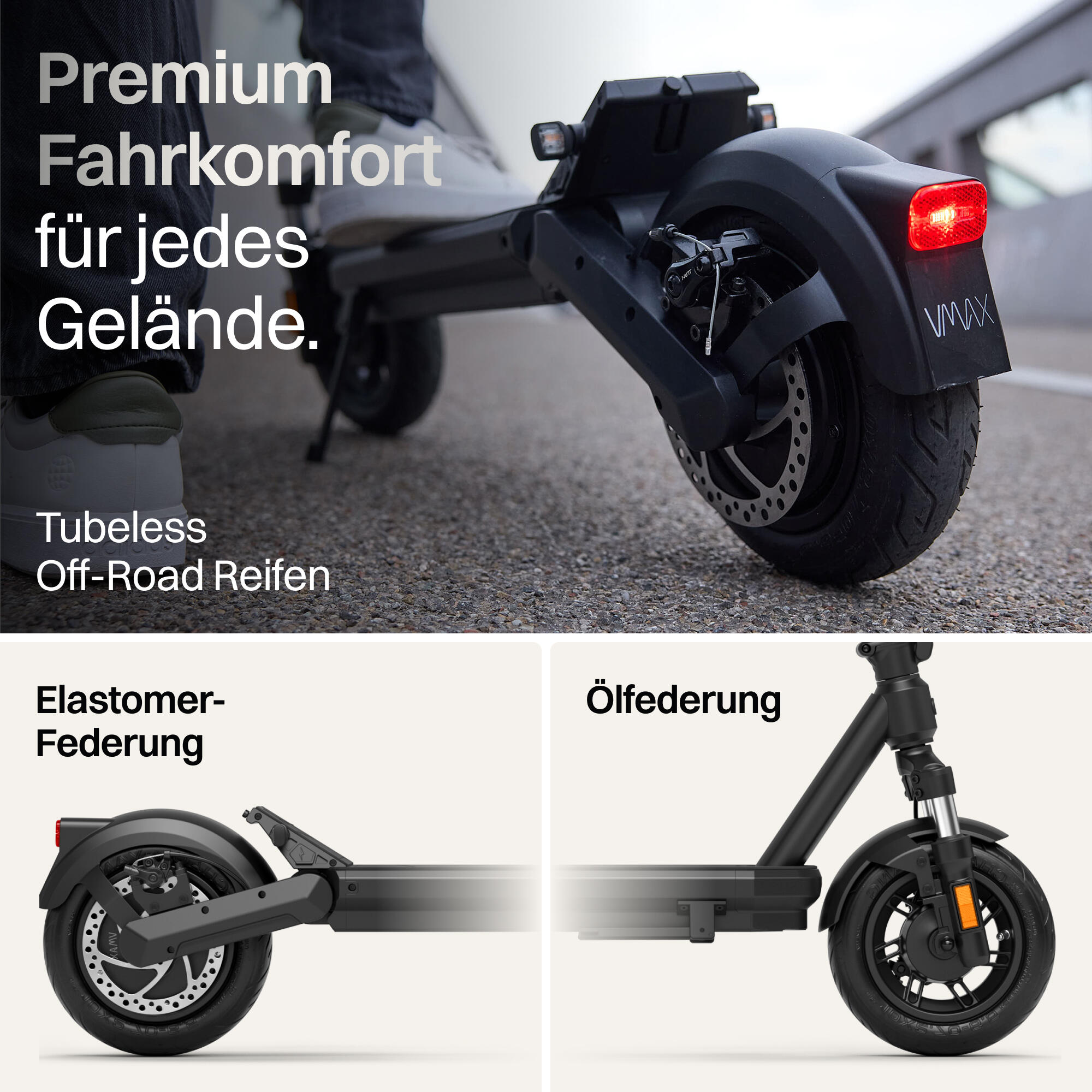 VMAX VX2 Hub E-Scooter – 90 km Reichweite, 35 % Steigung, vollgefedert 5/8
