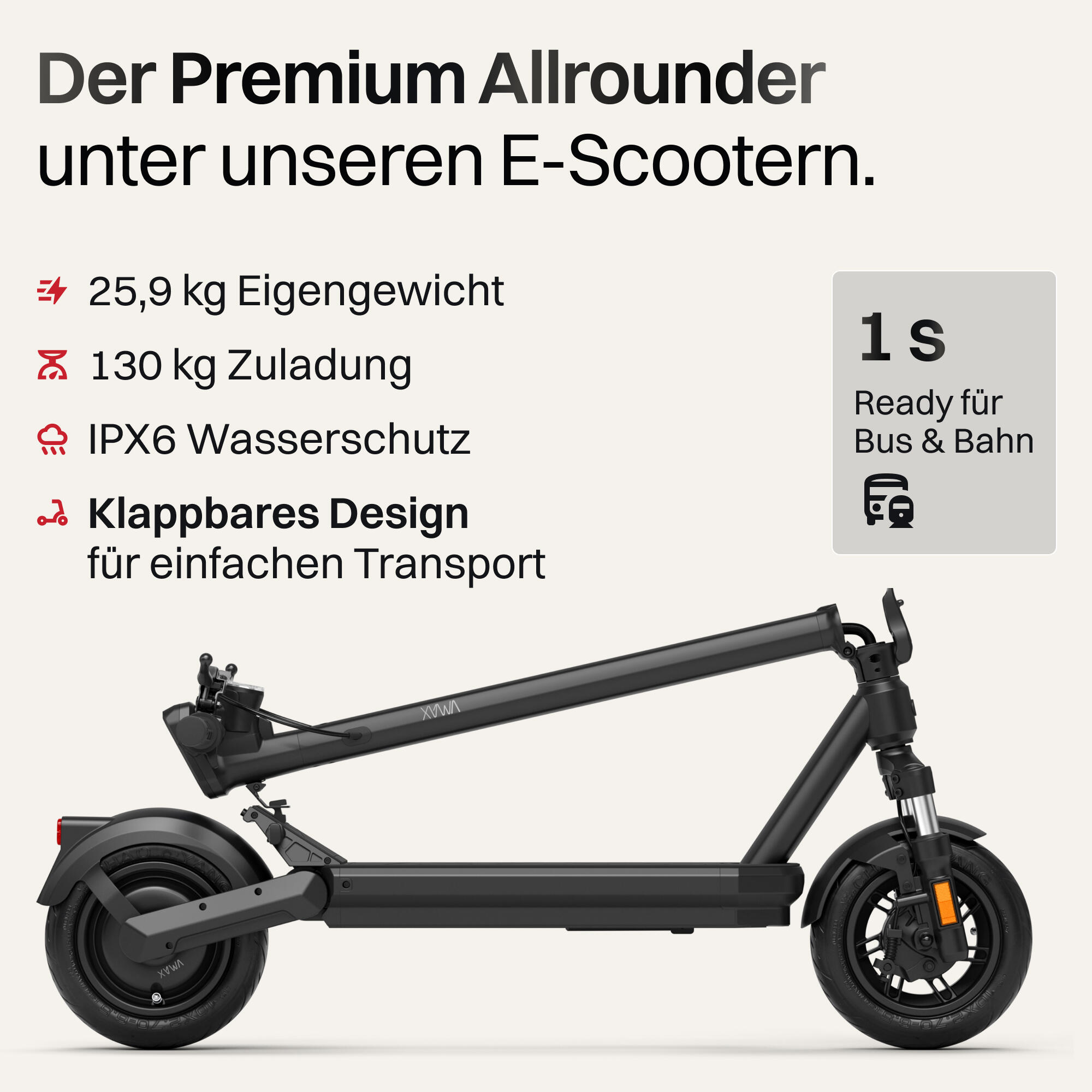 VMAX VX2 Hub E-Scooter – 90 km Reichweite, 35 % Steigung, vollgefedert 4/8