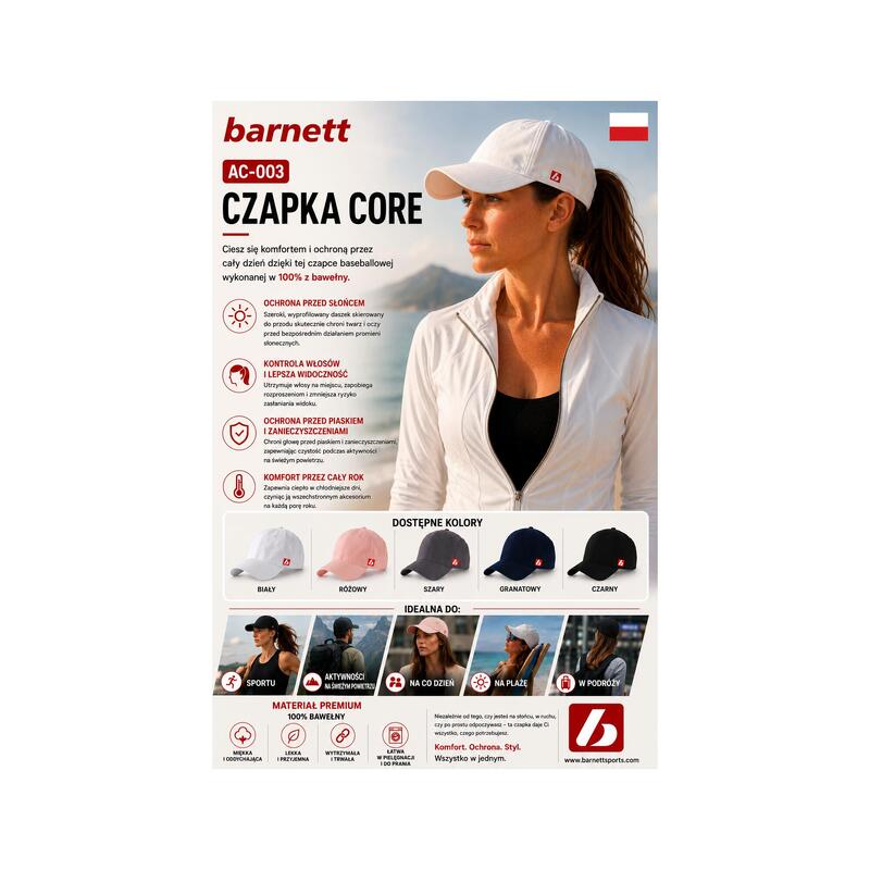 AC-003 CORE Cap - Șapcă de baseball, Albă